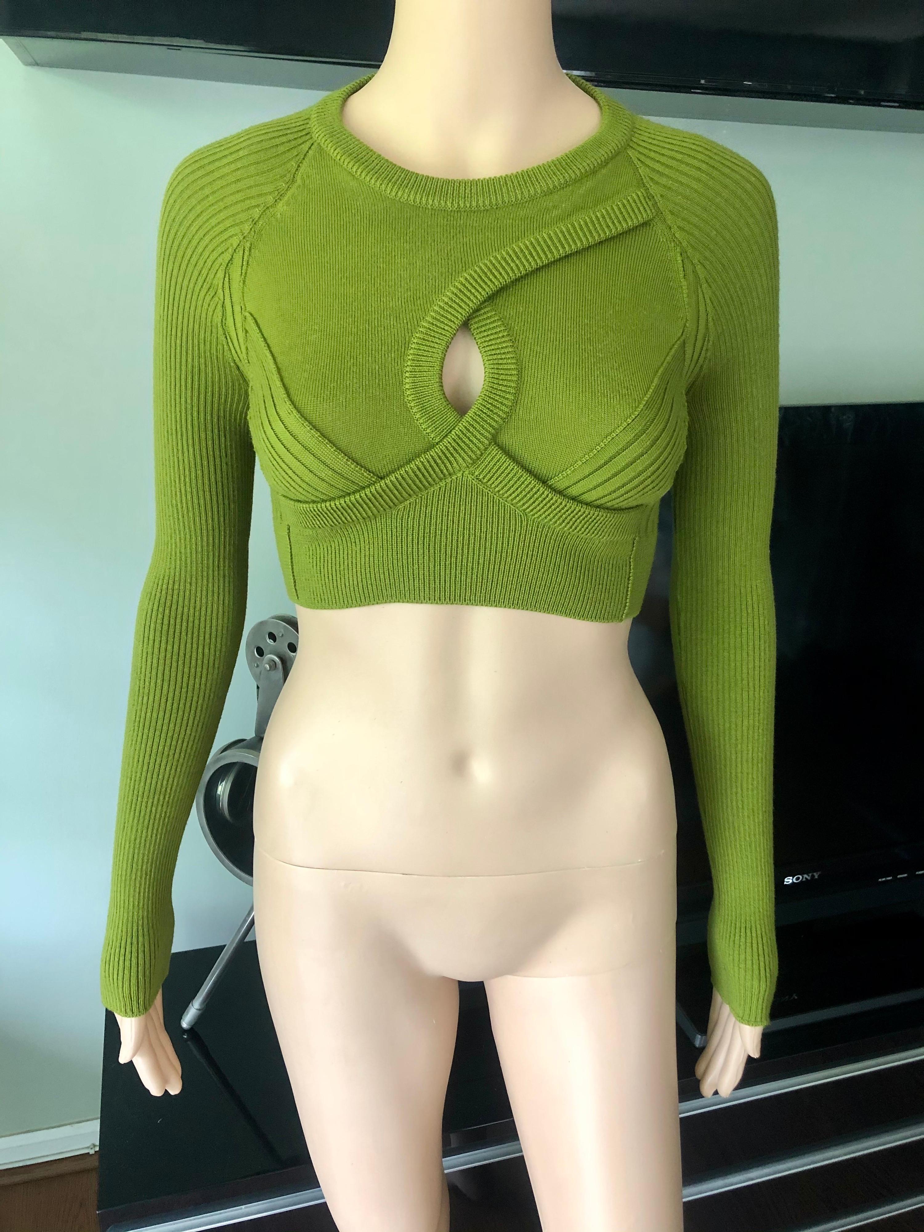 Green Jean Paul Gaultier Cutout Crop Sweater Top For Sale