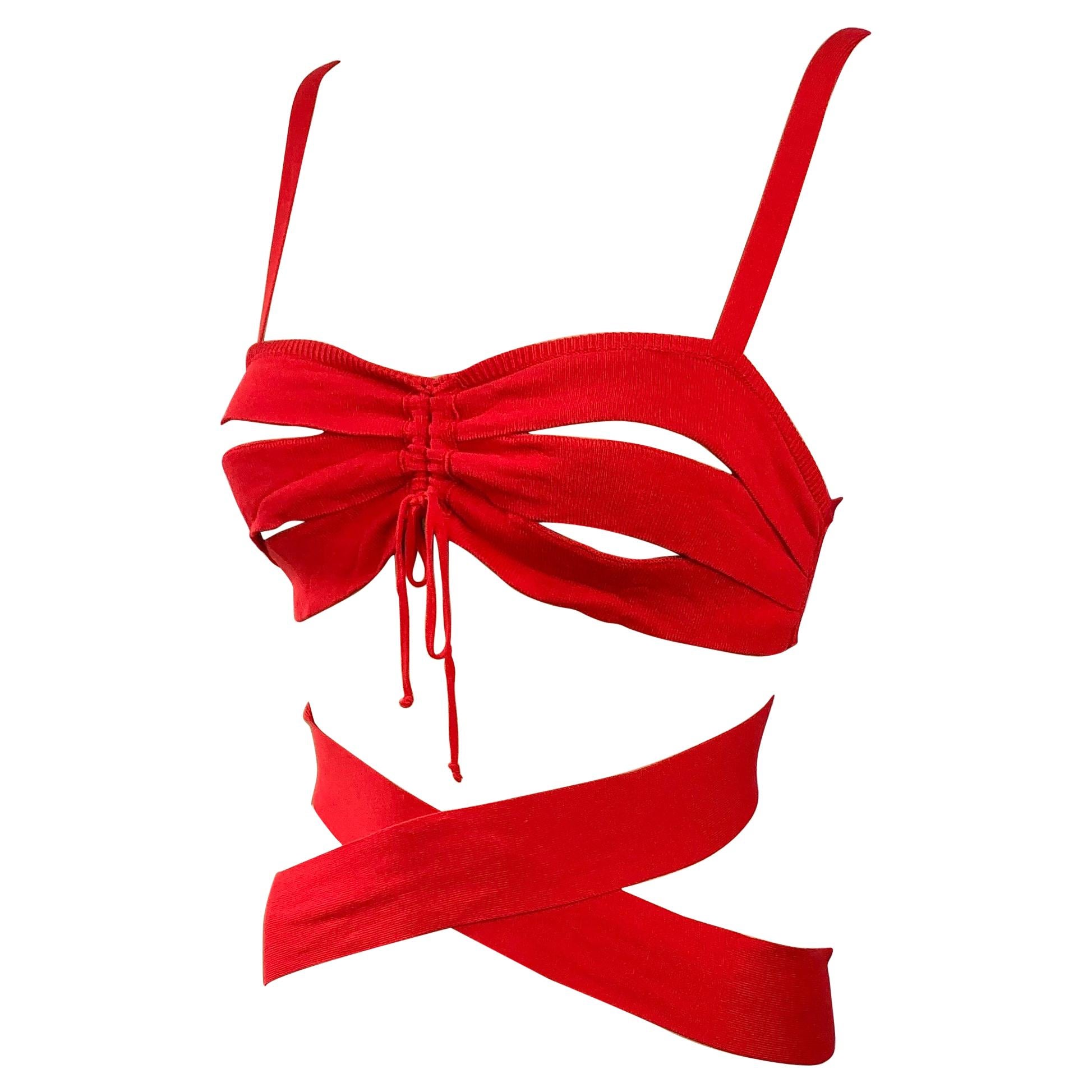 Jean Paul Gaultier Cutout Wrap Red Bralette Bra Crop Top 