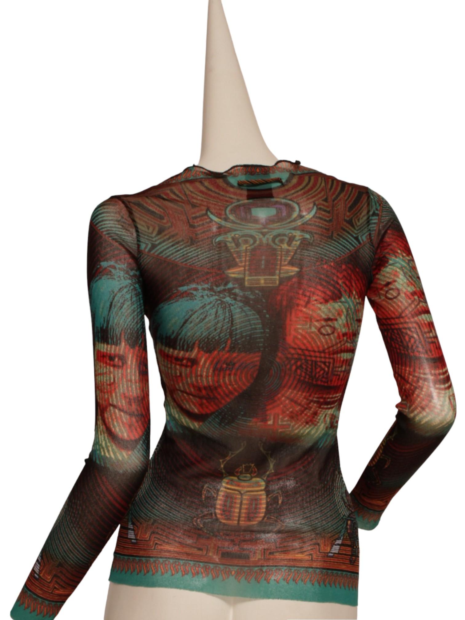 Black JEAN PAUL GAULTIER, Cyber Brazilian currency long sleeve mesh top