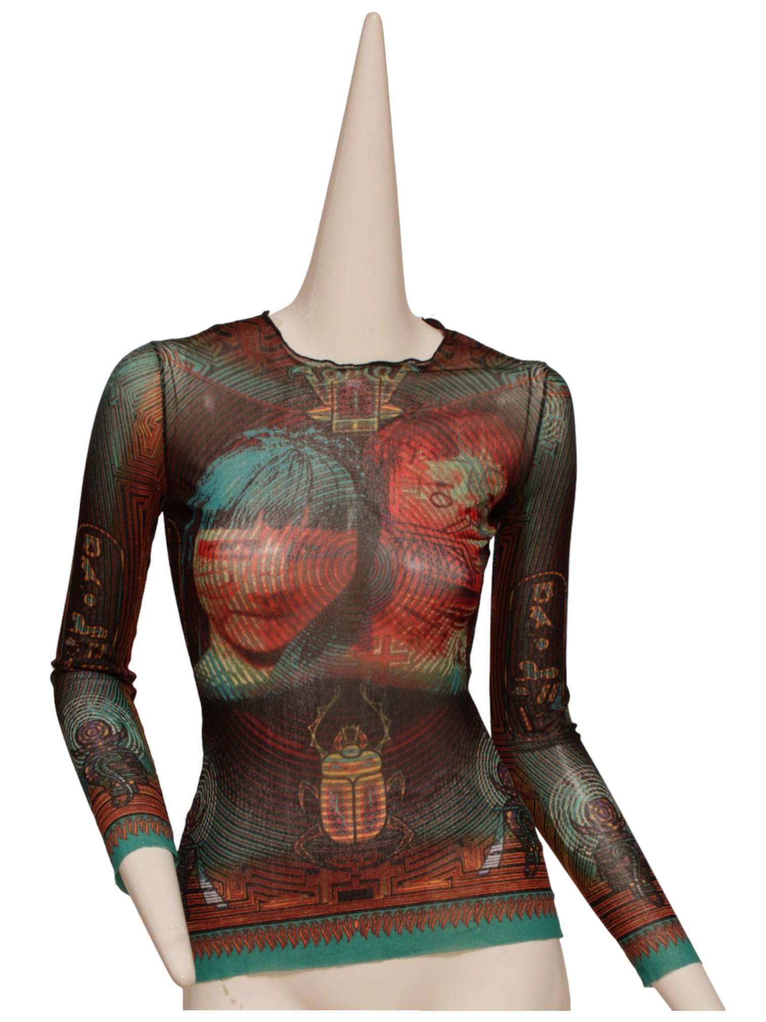 JEAN PAUL GAULTIER, Cyber Brazilian currency long sleeve mesh top 3