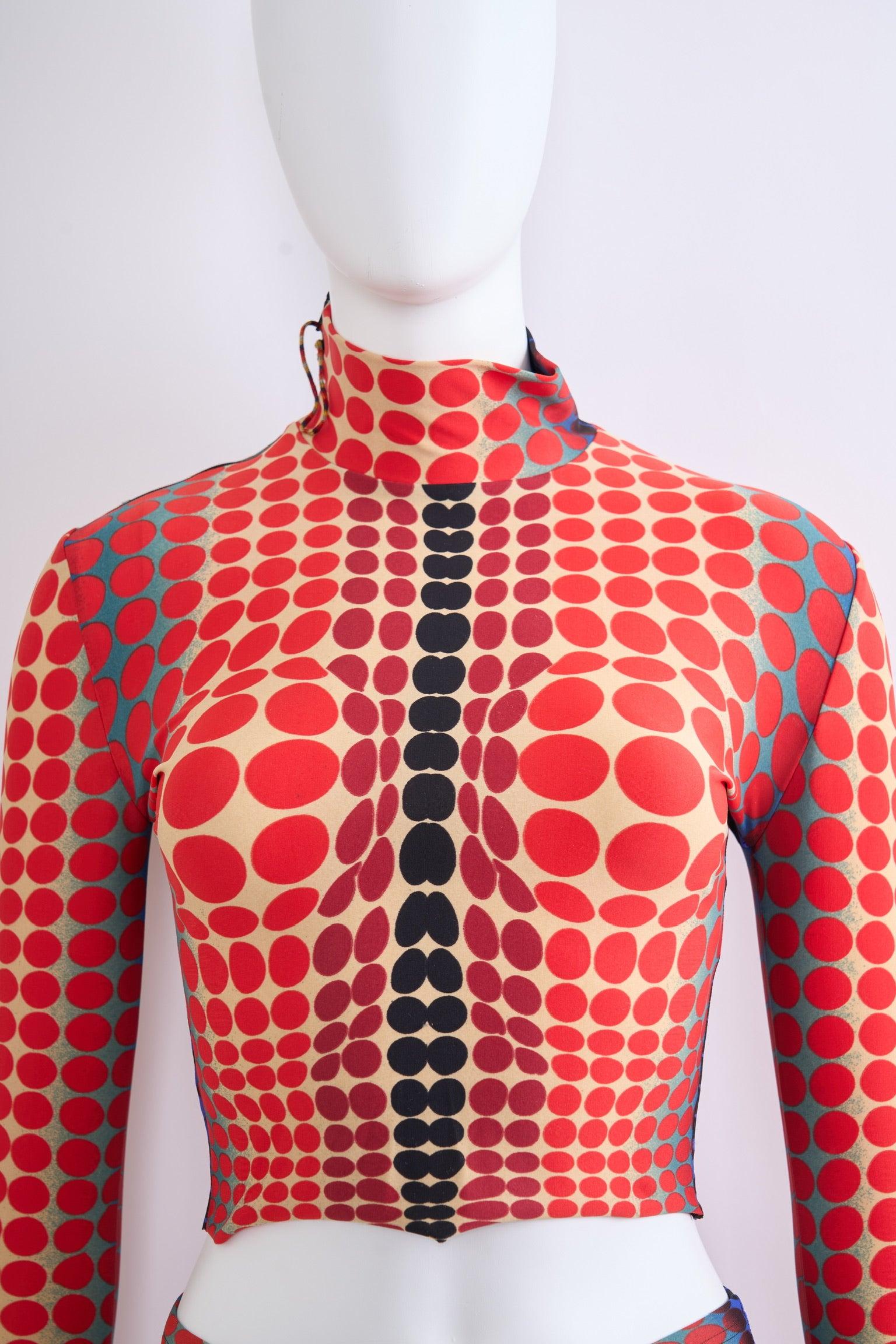 Rosso Jean Paul Gaultier Jeans, ensemble rosso a pois 95FW in vendita