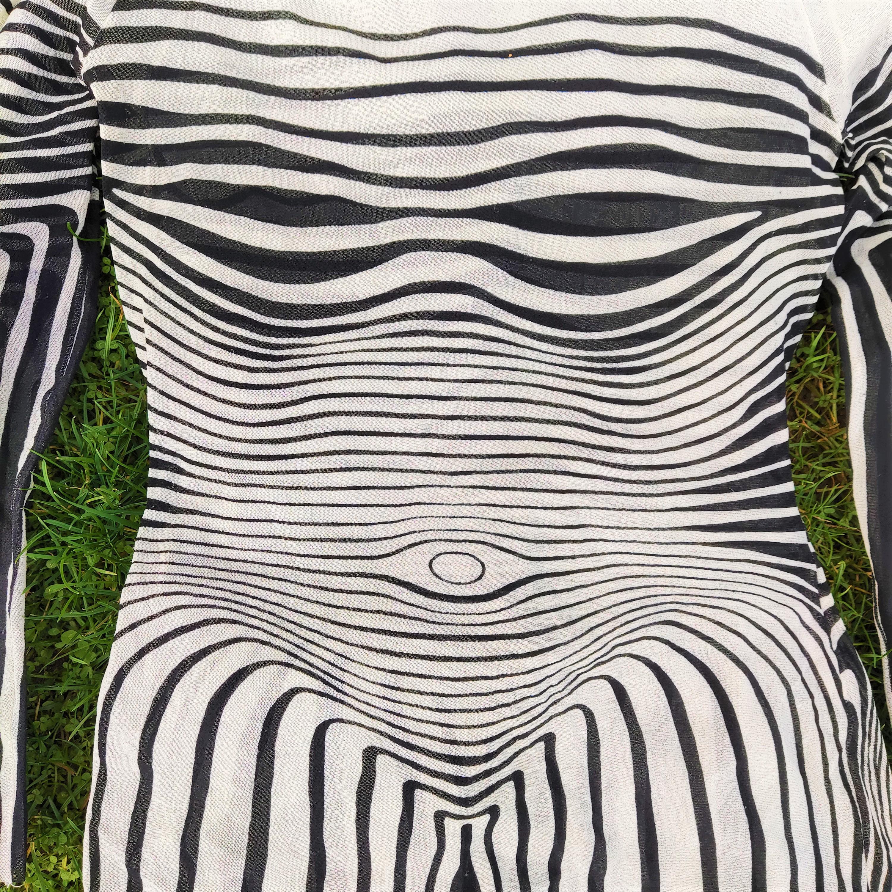 Jean Paul Gaultier Cyberbaba Zebra Optical Illusion Striped Transparent Mesh Top 2