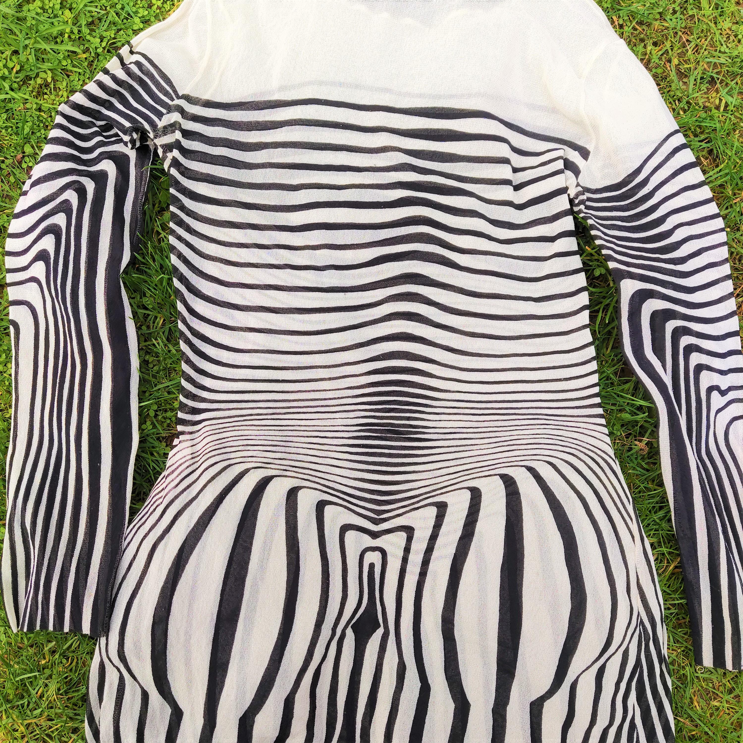Jean Paul Gaultier Cyberbaba Zebra Optical Illusion Striped Transparent Mesh Top 6