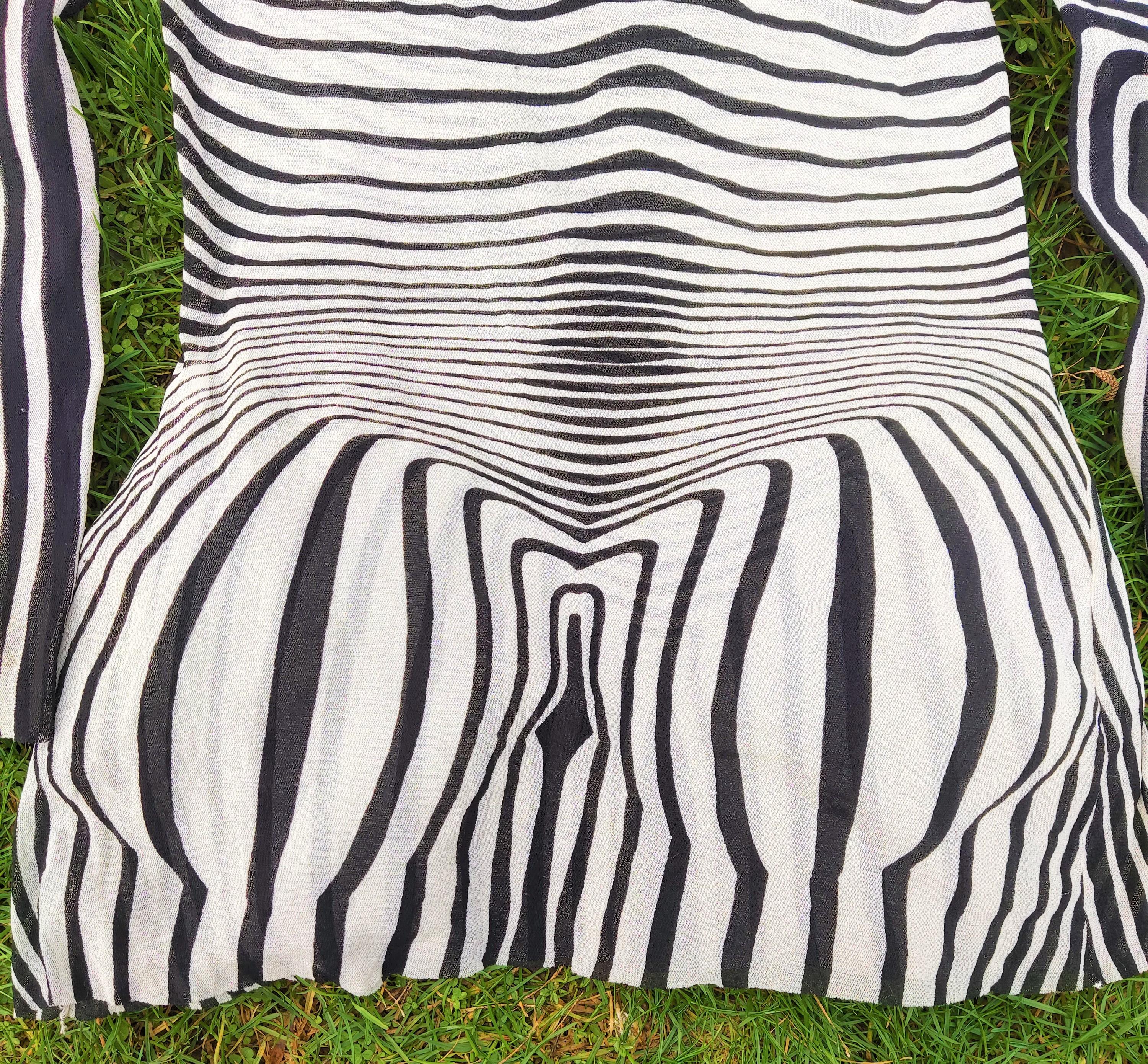 Jean Paul Gaultier Cyberbaba Zebra Optical Illusion Striped Transparent Mesh Top 7