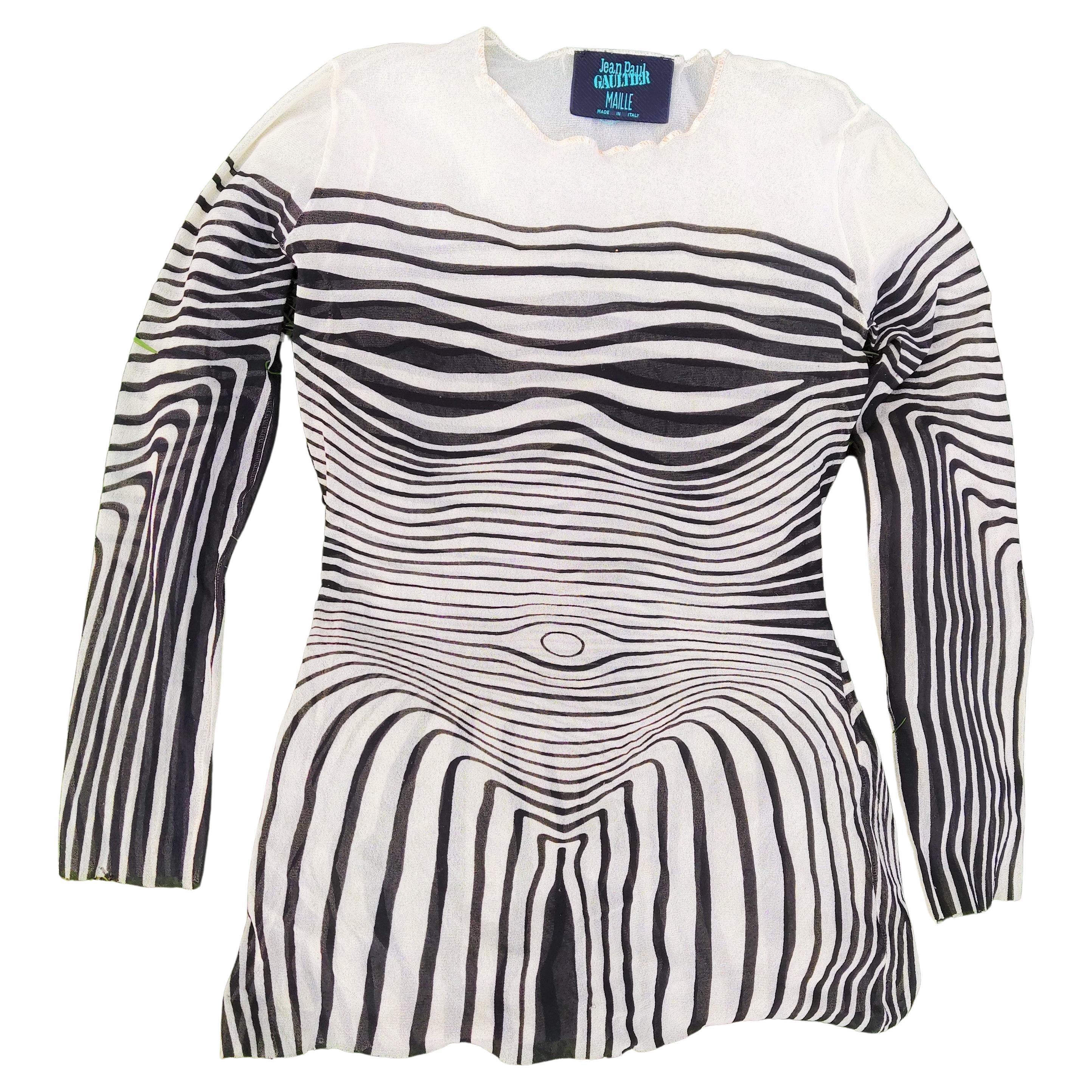 Jean Paul Gaultier Cyberbaba Zebra Optical Illusion Striped Transparent Mesh Top