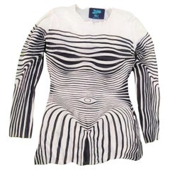 Jean Paul Gaultier Cyberbaba haut en maille transparent rayé « Zebra Optical Illusion » avec rayures