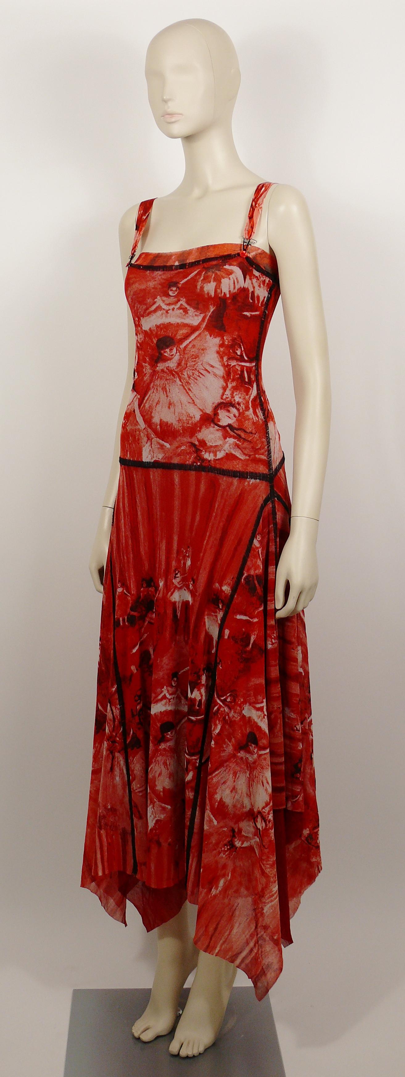 Red Jean Paul Gaultier Degas Ballerinas Suspender Print Mesh Dress Size M