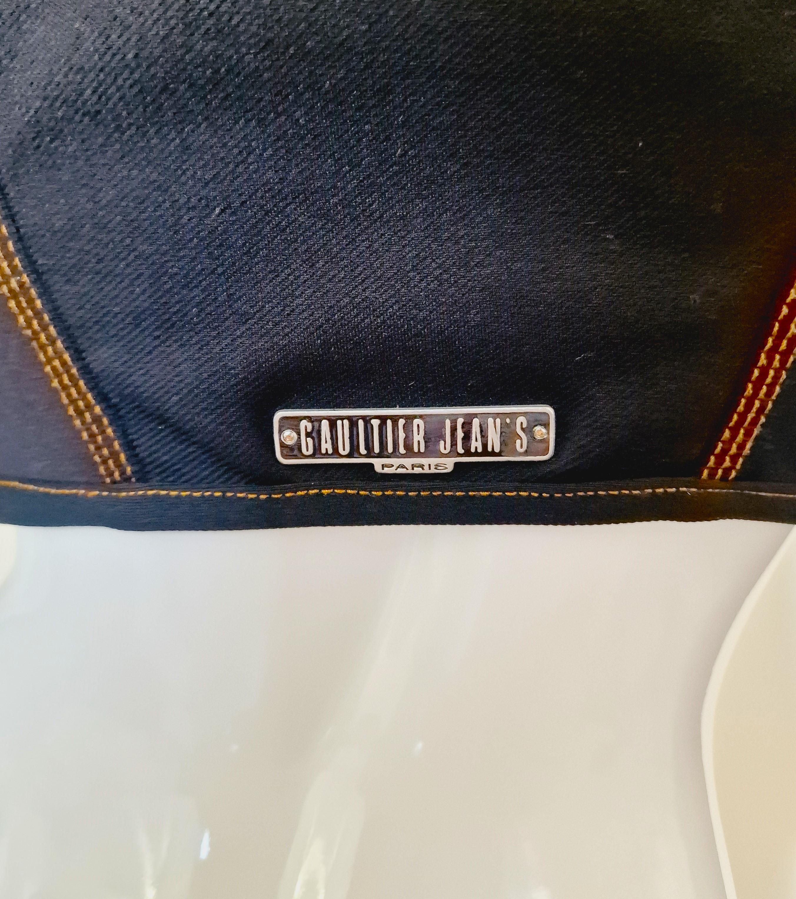 Jean Paul Gaultier Denim Fake Fur Collar Blue Woman Women XS Small Crop Jacket For Sale 8