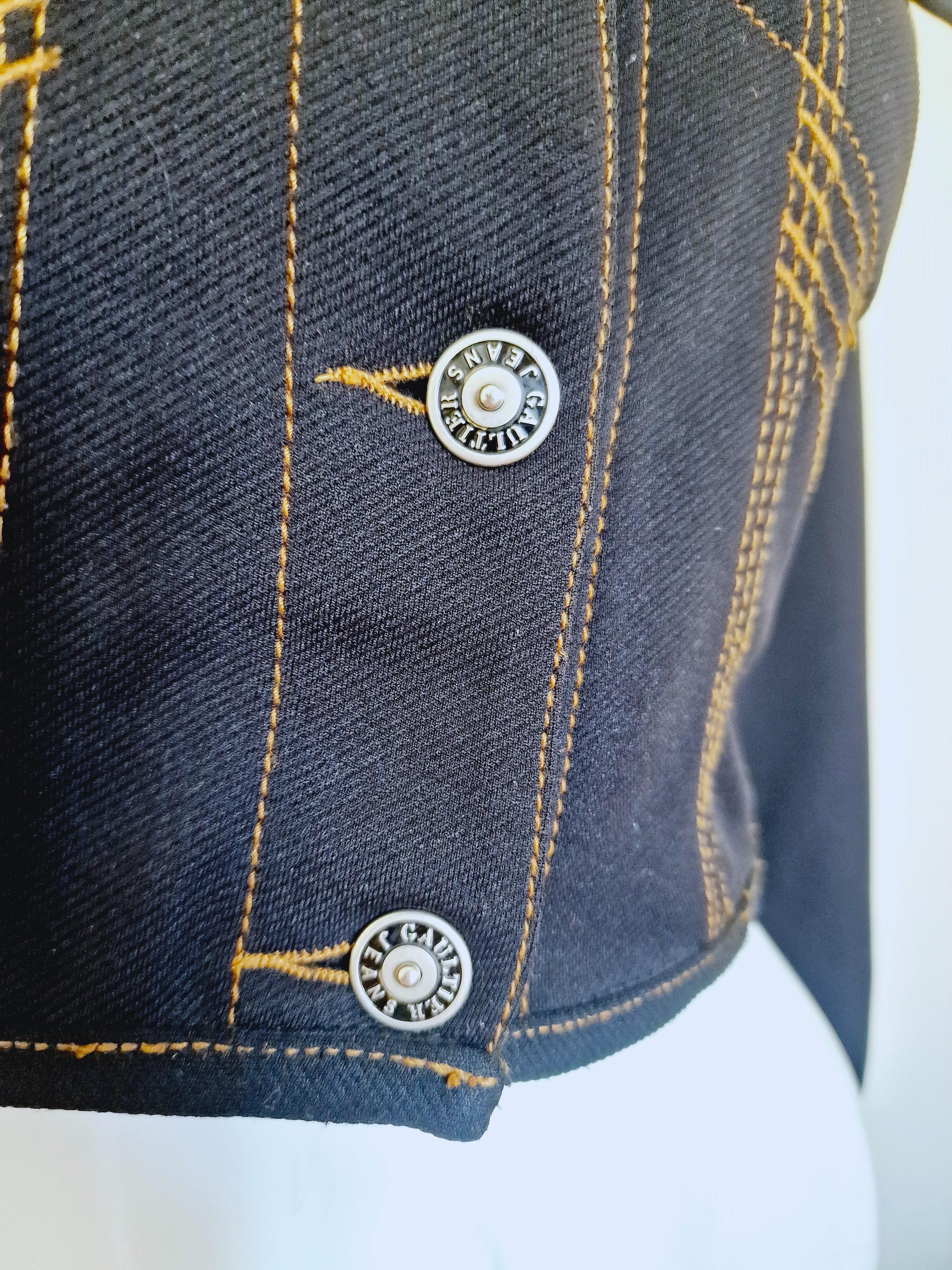 Jean Paul Gaultier Denim Fake Fur Collar Blue Woman Women XS Small Crop Jacket For Sale 2