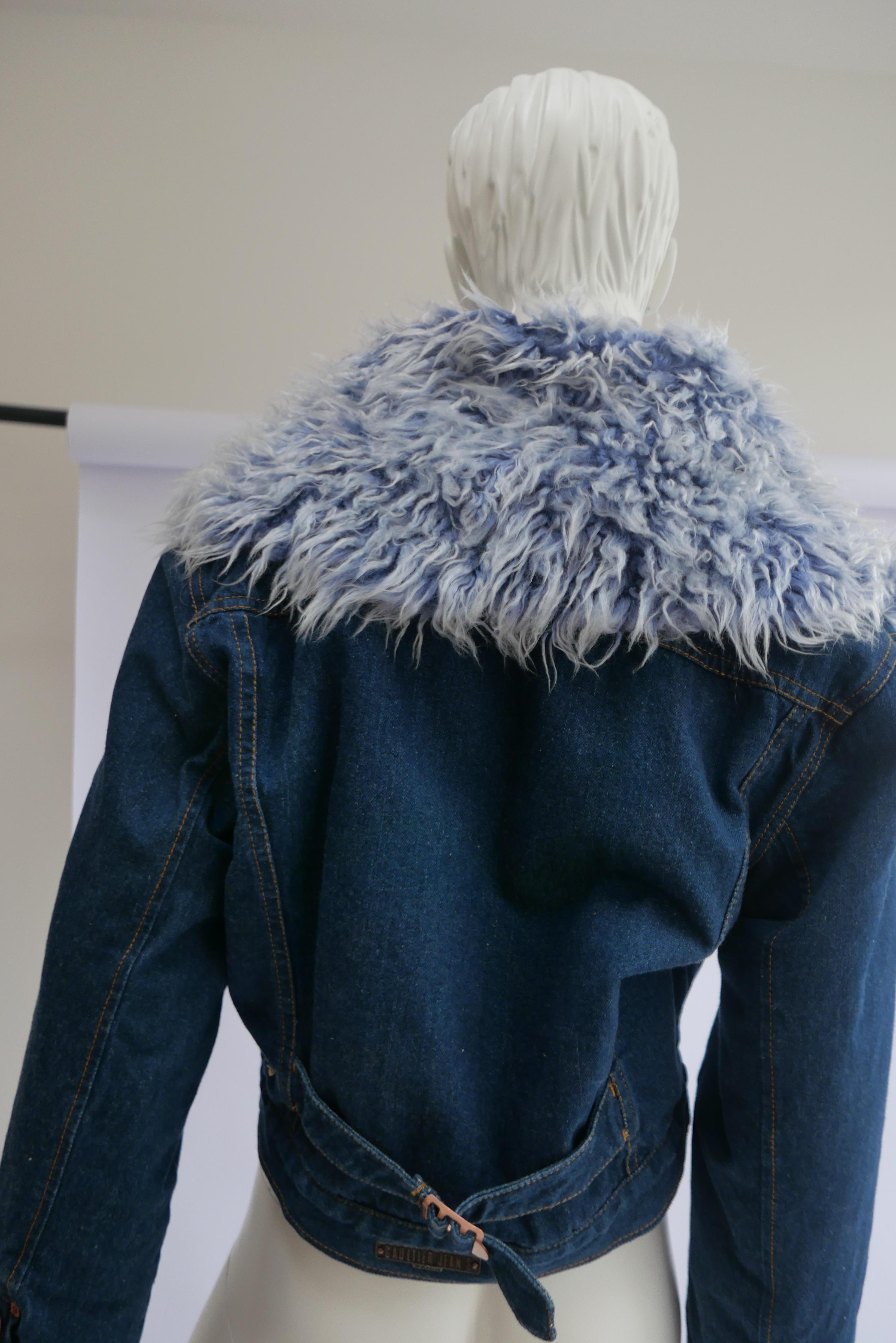 Jean Paul Gaultier Denim Jacket With Faux Fur Lining For Sale at