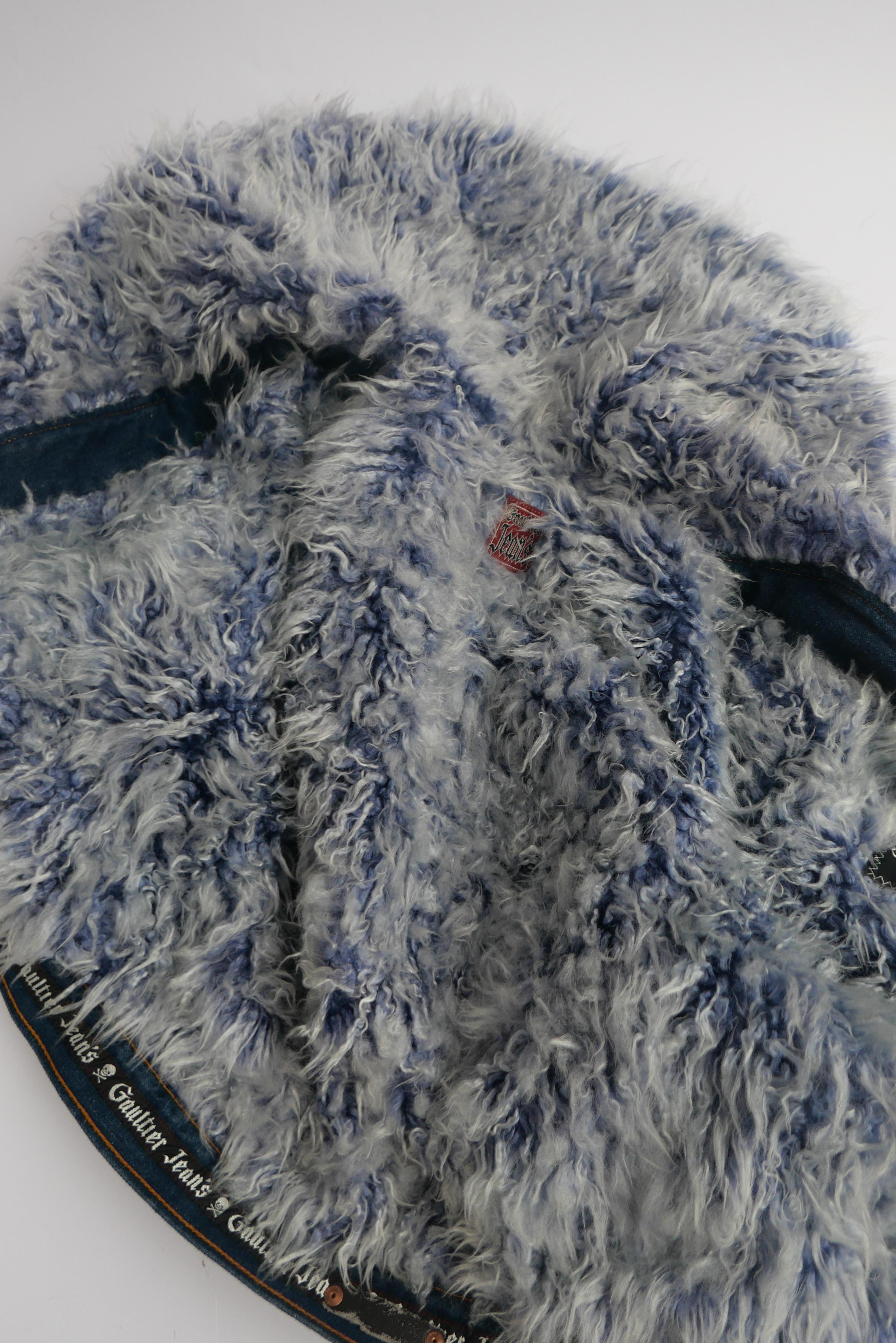 Black Jean Paul Gaultier Denim Jacket With Faux Fur Lining For Sale