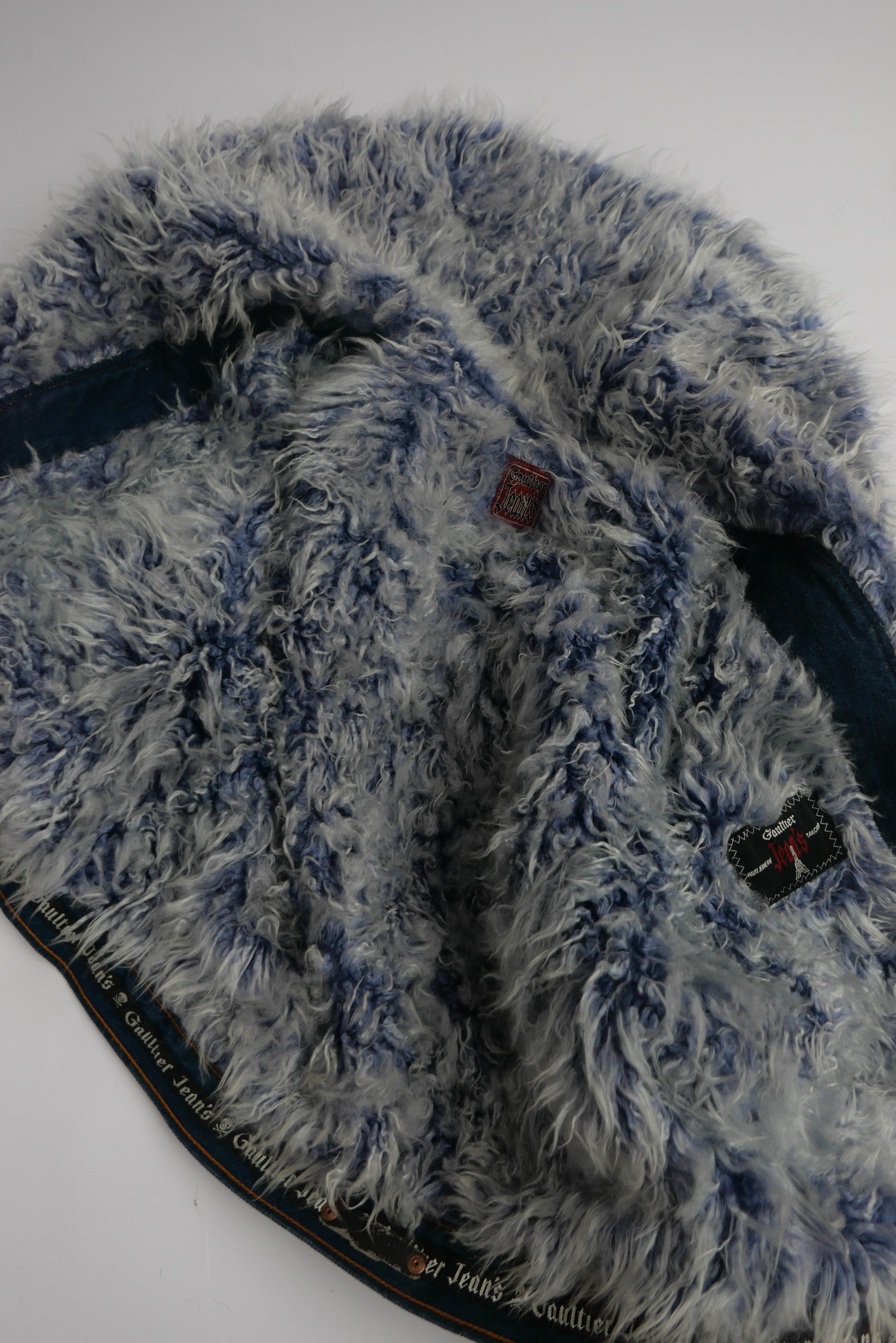 Jean Paul Gaultier Denim Jacket With Faux Fur Lining In Good Condition For Sale In London, GB
