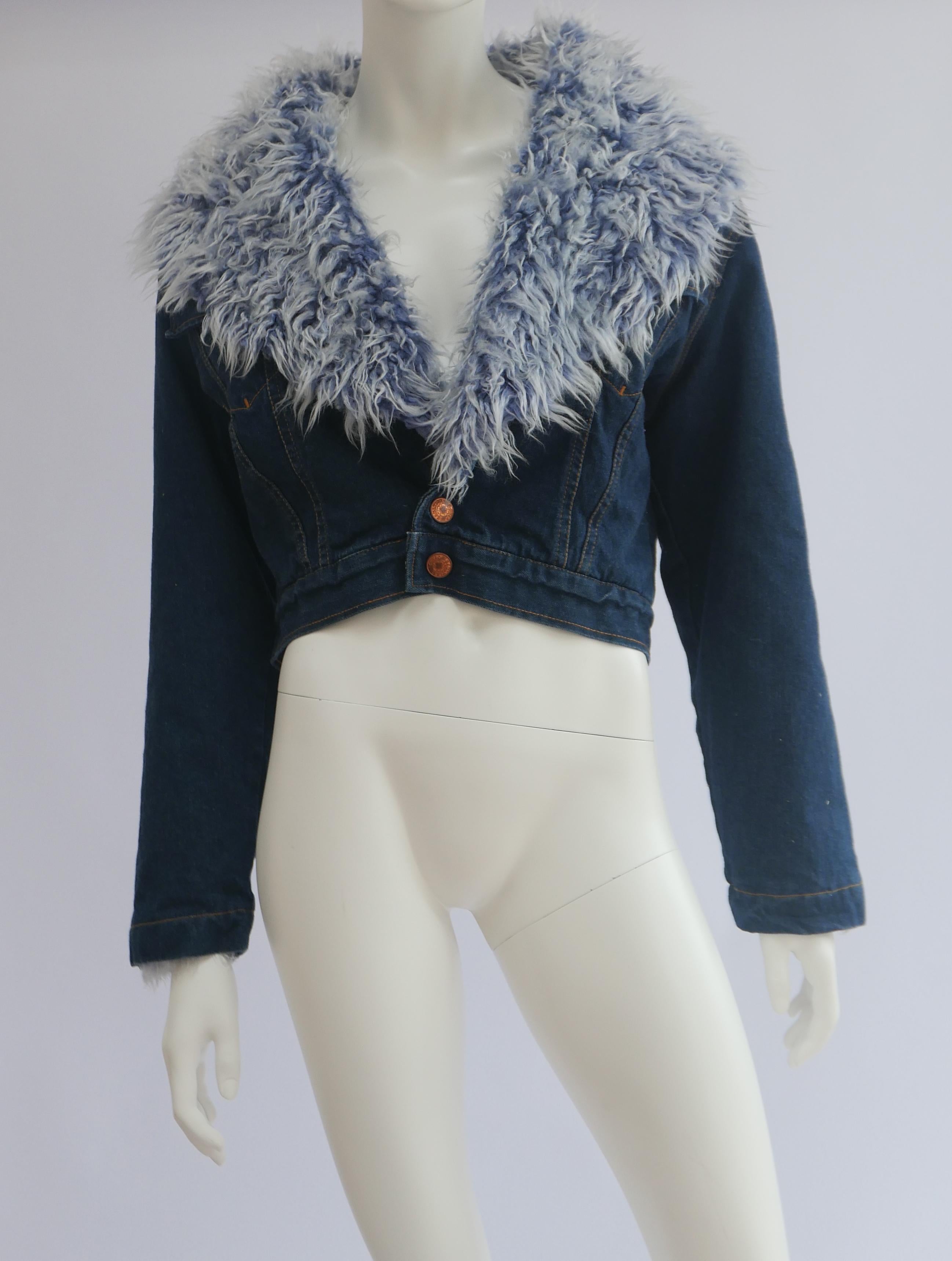 Jean Paul Gaultier Denim Jacket With Faux Fur Lining For Sale 1