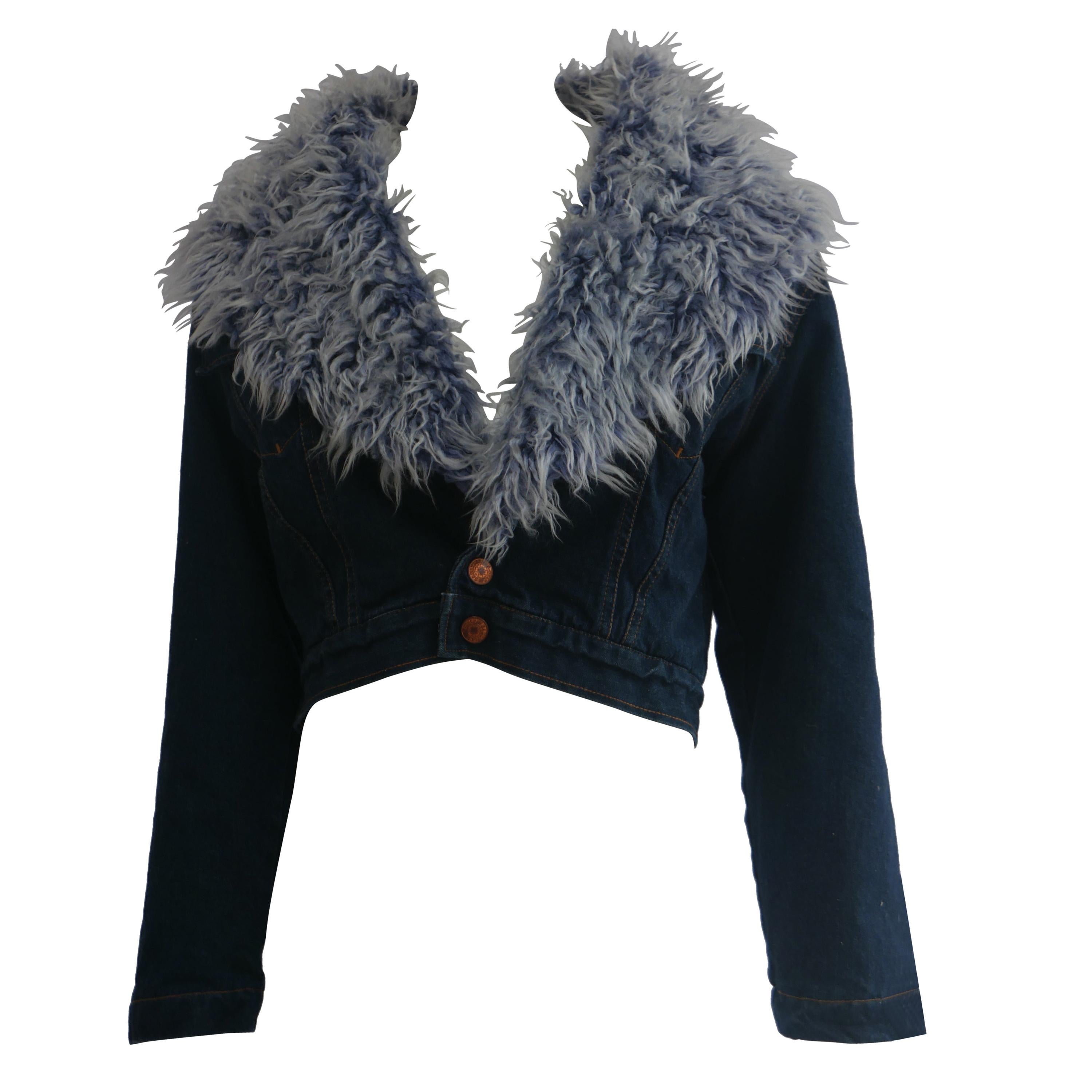 Jean Paul Gaultier Denim Jacket With Faux Fur Lining For Sale