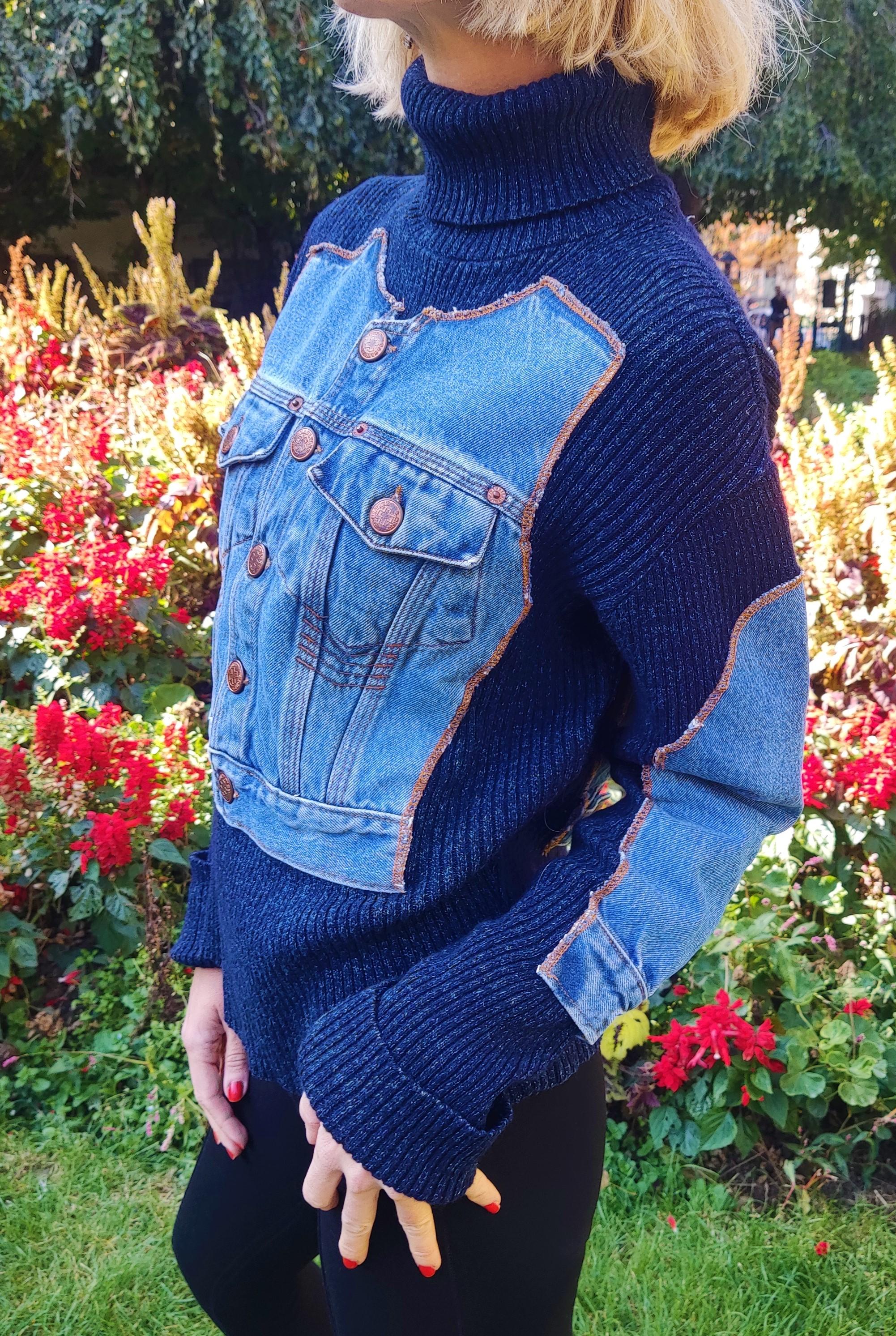 Jean Paul Gaultier Denim Jeans Blue Optical Illusion Tattoo 1994 Sweater Jacket 11