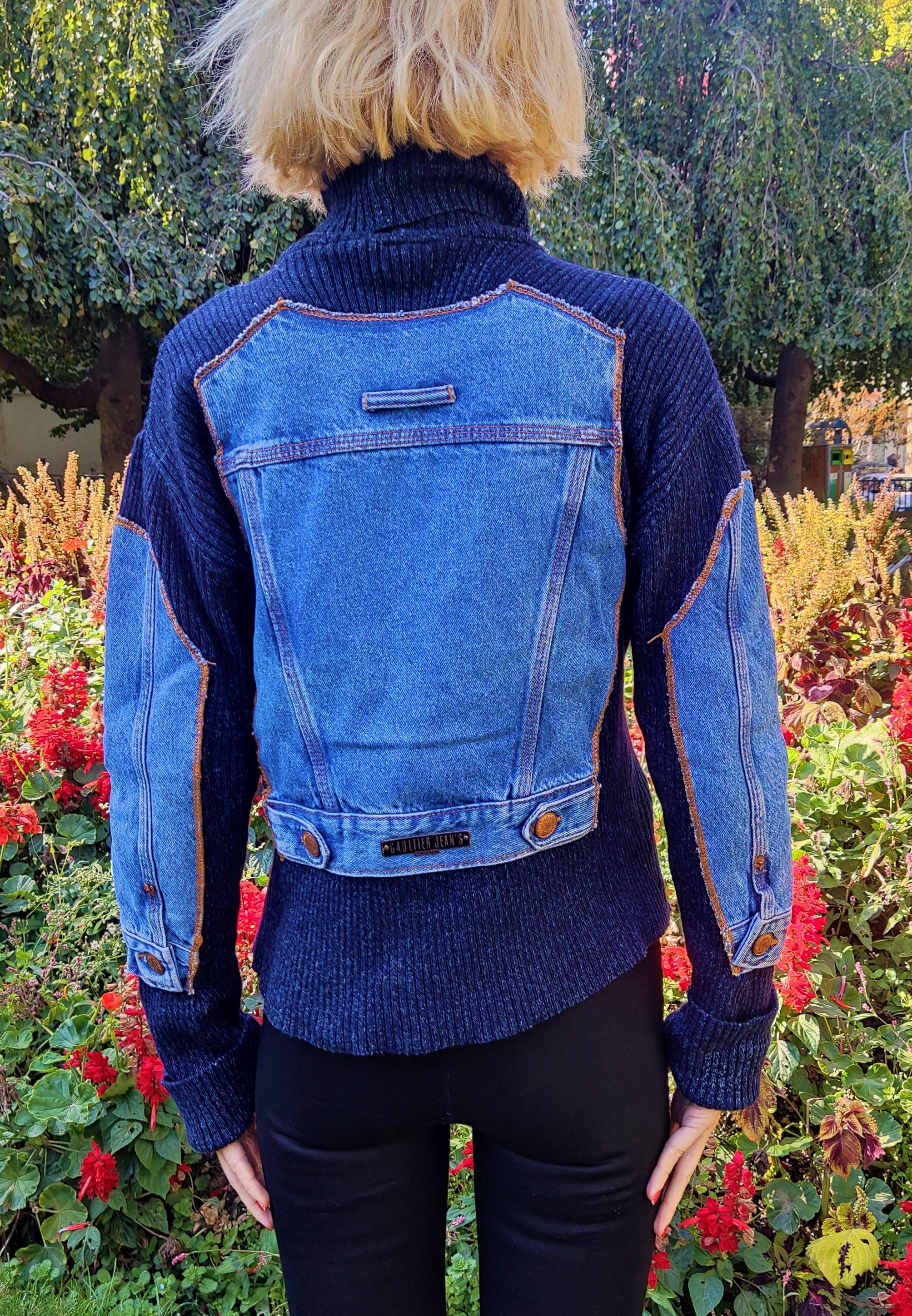 Jean Paul Gaultier Denim Jeans Blue Optical Illusion Tattoo 1994 Sweater Jacket 12