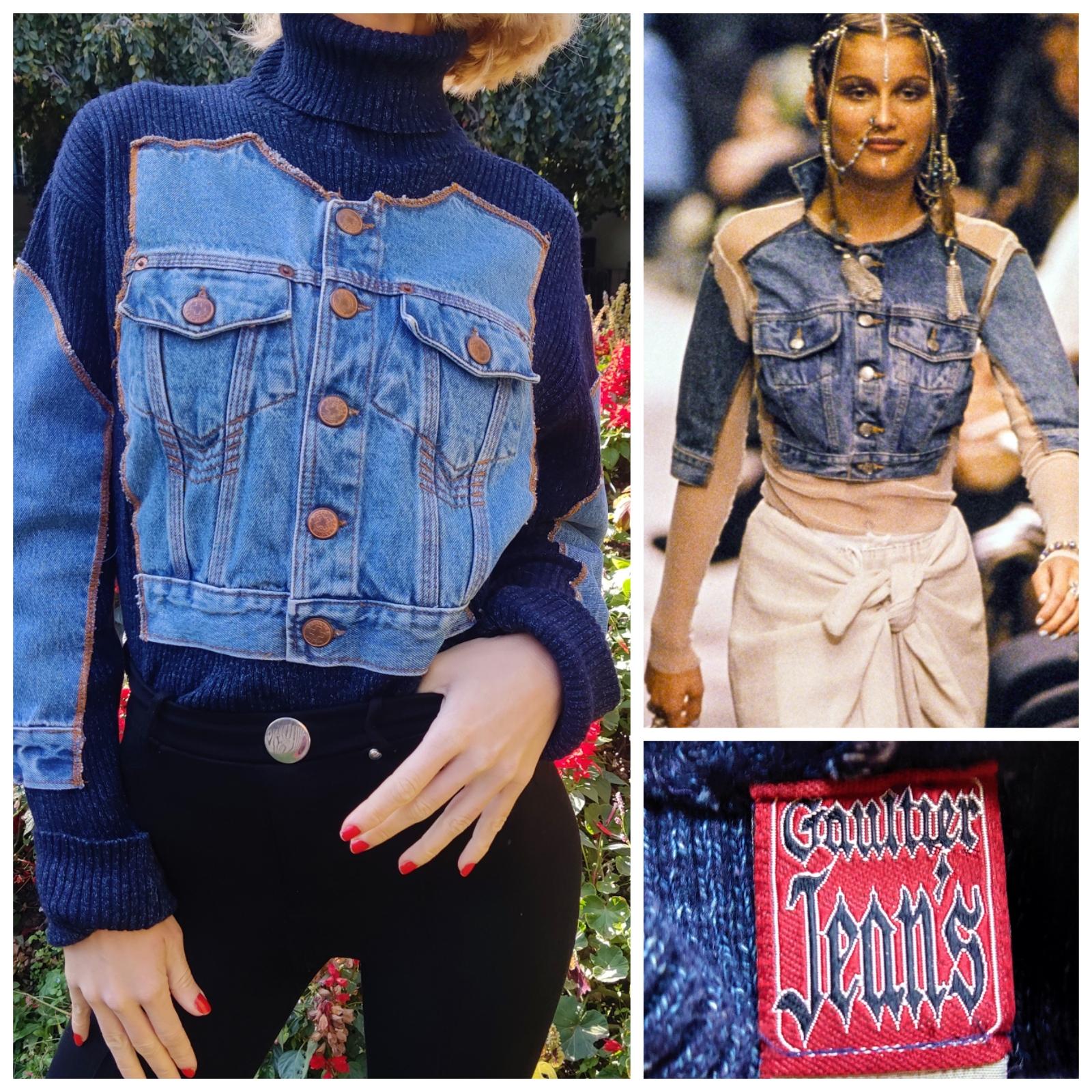 Optical Illusion jacket / pullover by Jean Paul Gaultier! From the iconic 1994 Summer Spring Les Tatouages collection.
Laetitia Casta supermodel worn it on the runway in 1994 and again in 2020, Paris.

It looks like a denim jacket, but it is a