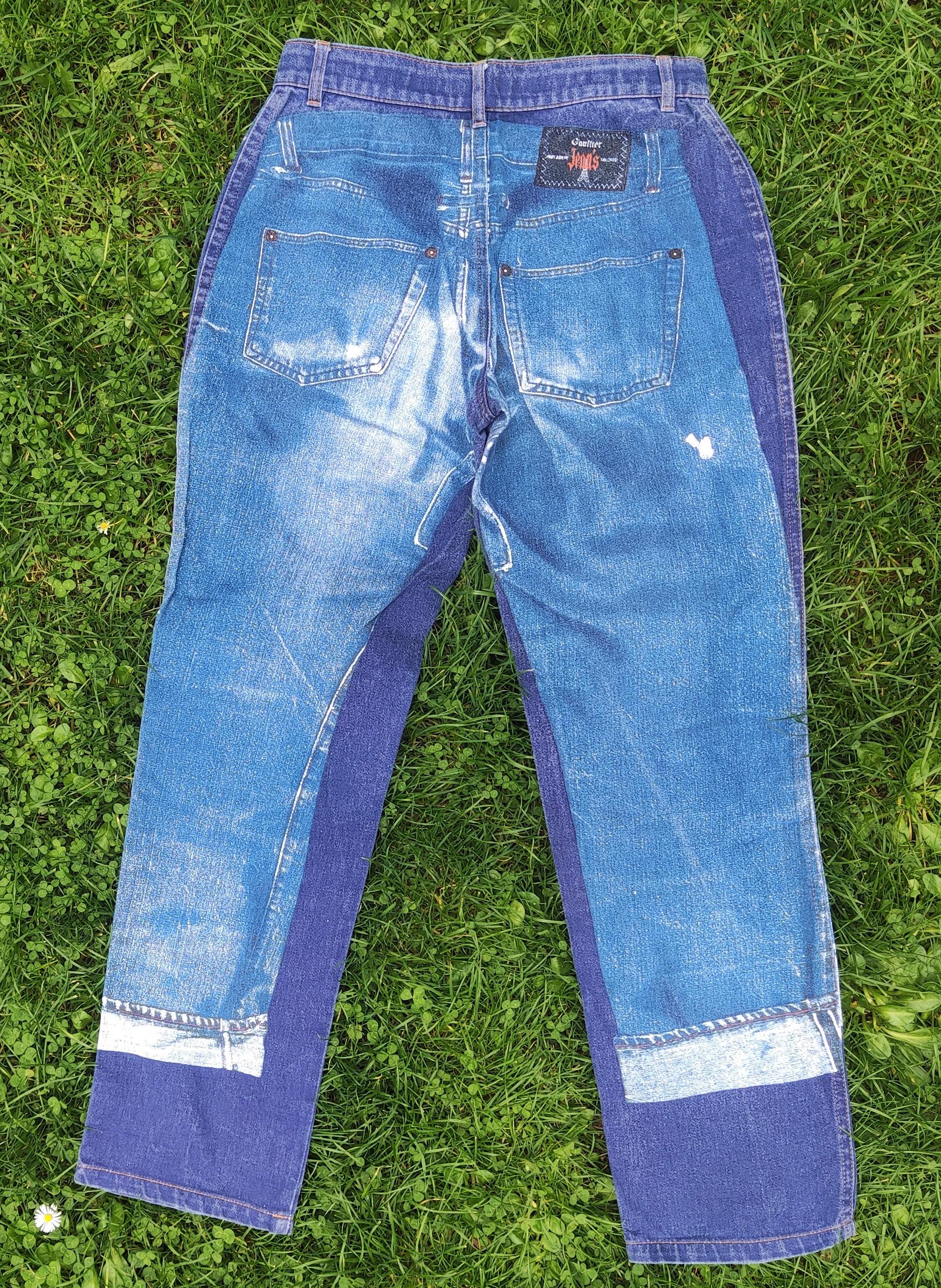 Women's Jean Paul Gaultier Denim Optical Illusion Printed Vintage Large Jeans Pants For Sale