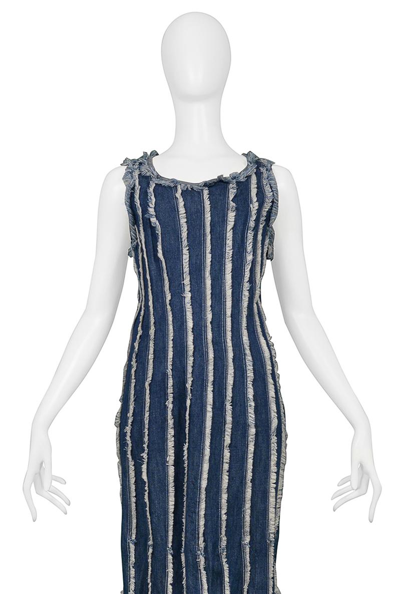 Jean Paul Gaultier Denim Raw Edges Dress With Fringe Panels In Excellent Condition For Sale In Los Angeles, CA