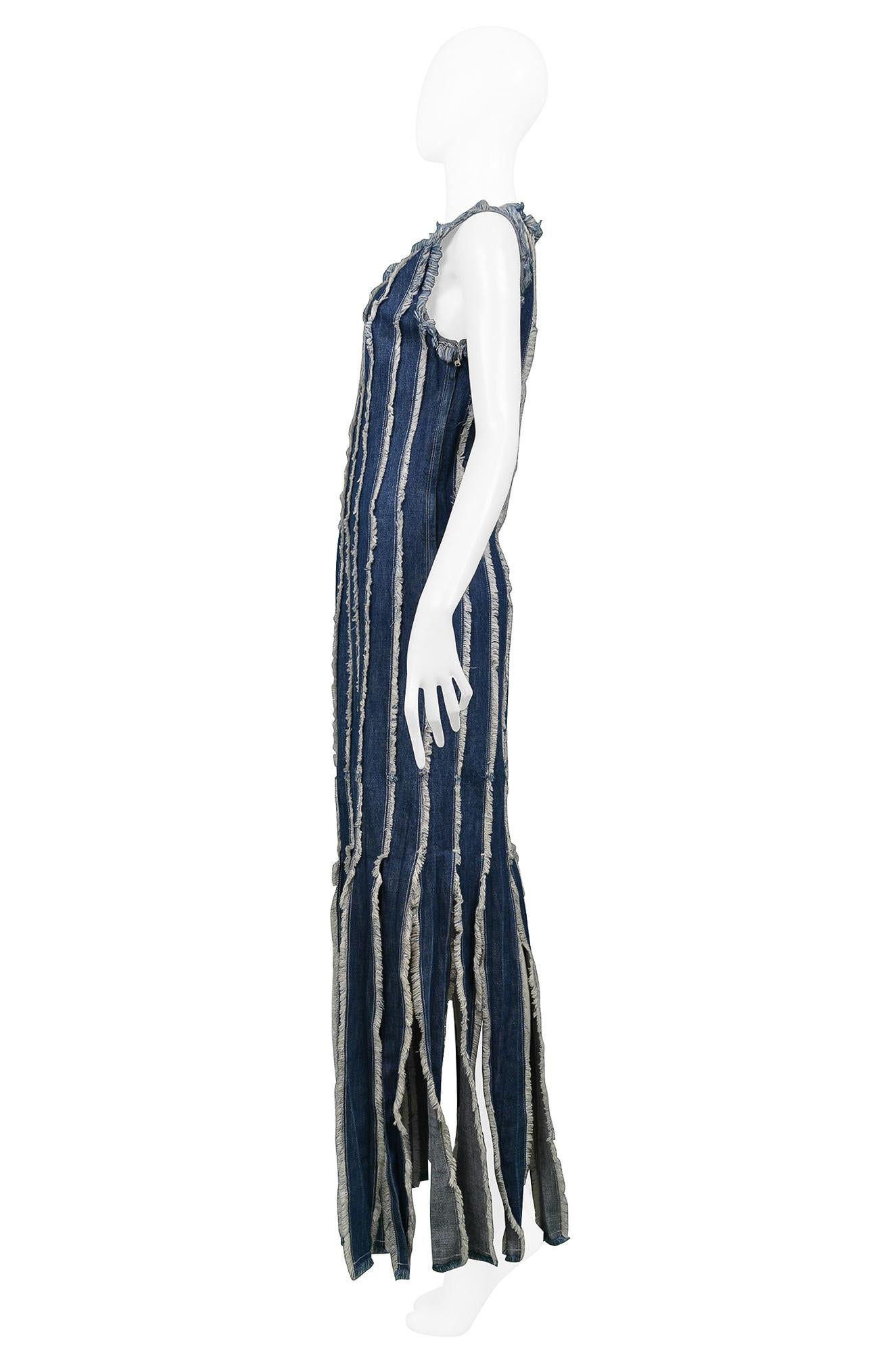 Women's Jean Paul Gaultier Denim Raw Edges Dress With Fringe Panels For Sale