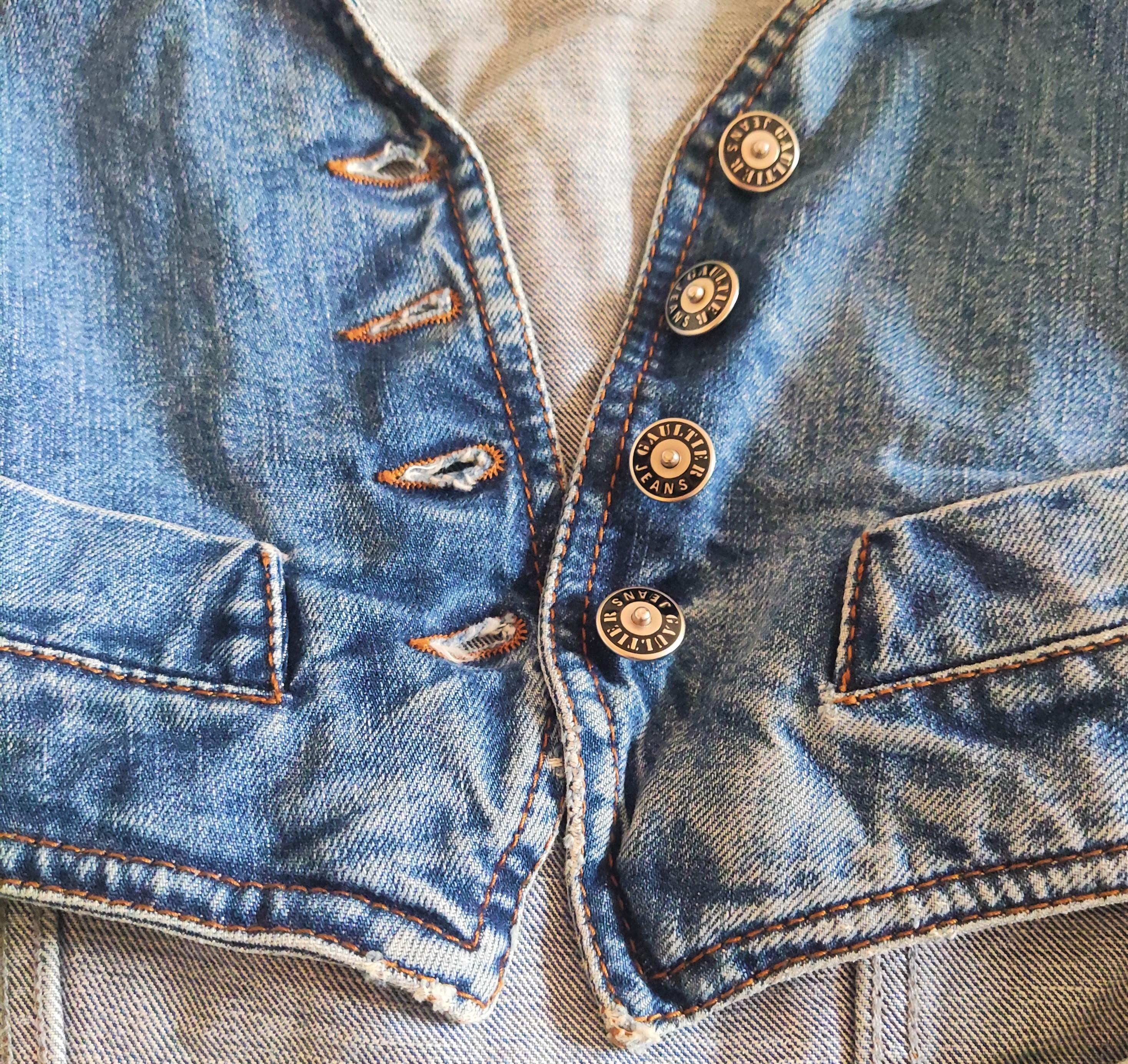 Jean Paul Gaultier Denim Vintage Jeans Blau Cutout Cut Out Romper Jumpsuit Kleid mit Ausschnitt im Angebot 9