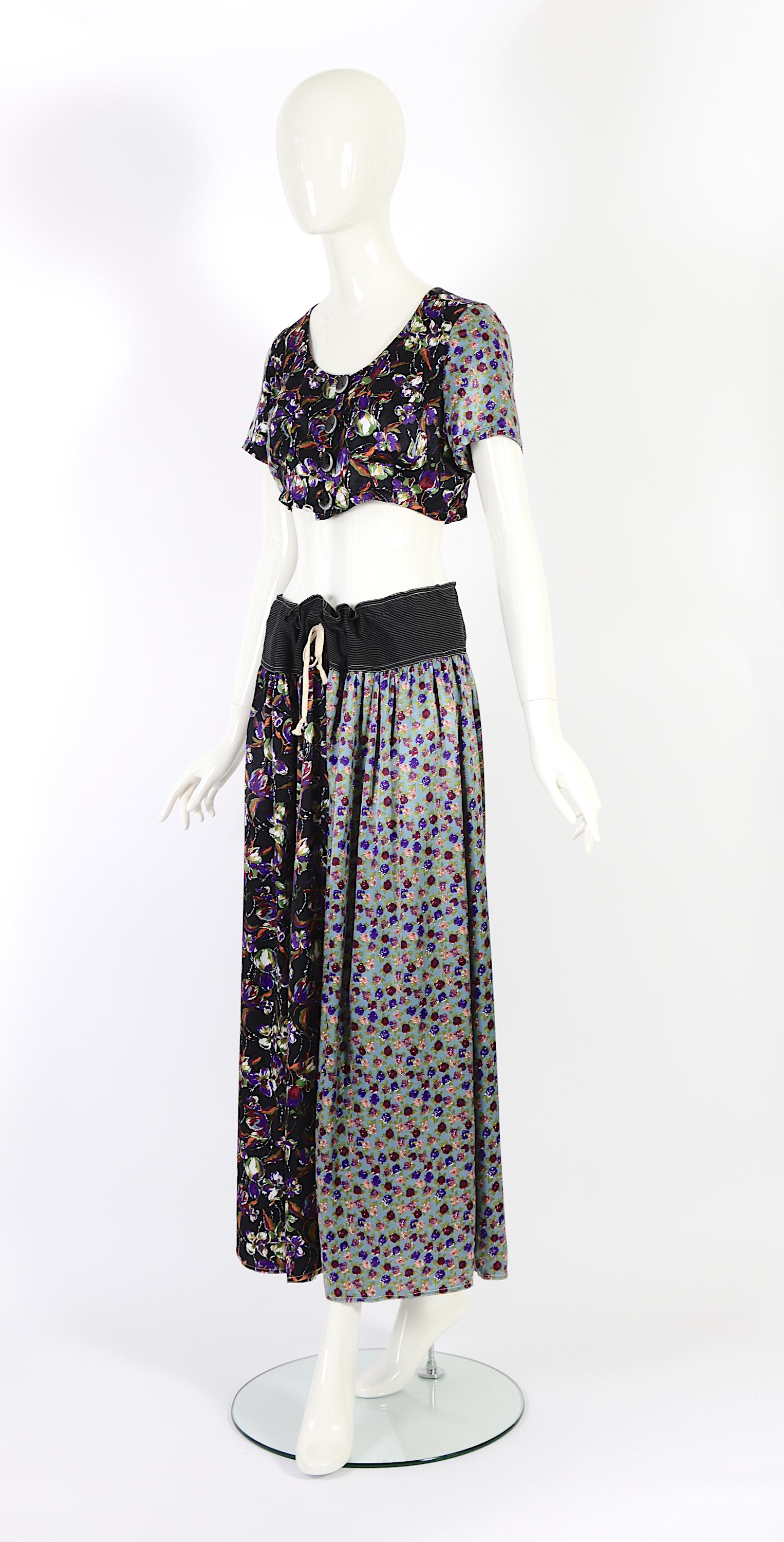 I'm totally in love with this archive-worthy vintage Jean Paul Gaultier flower print crop top and maxi skirt set. From the iconic spring-summer 1994 runway collection. Recognized as one of Jean Paul Gaultier's most legendary fashion