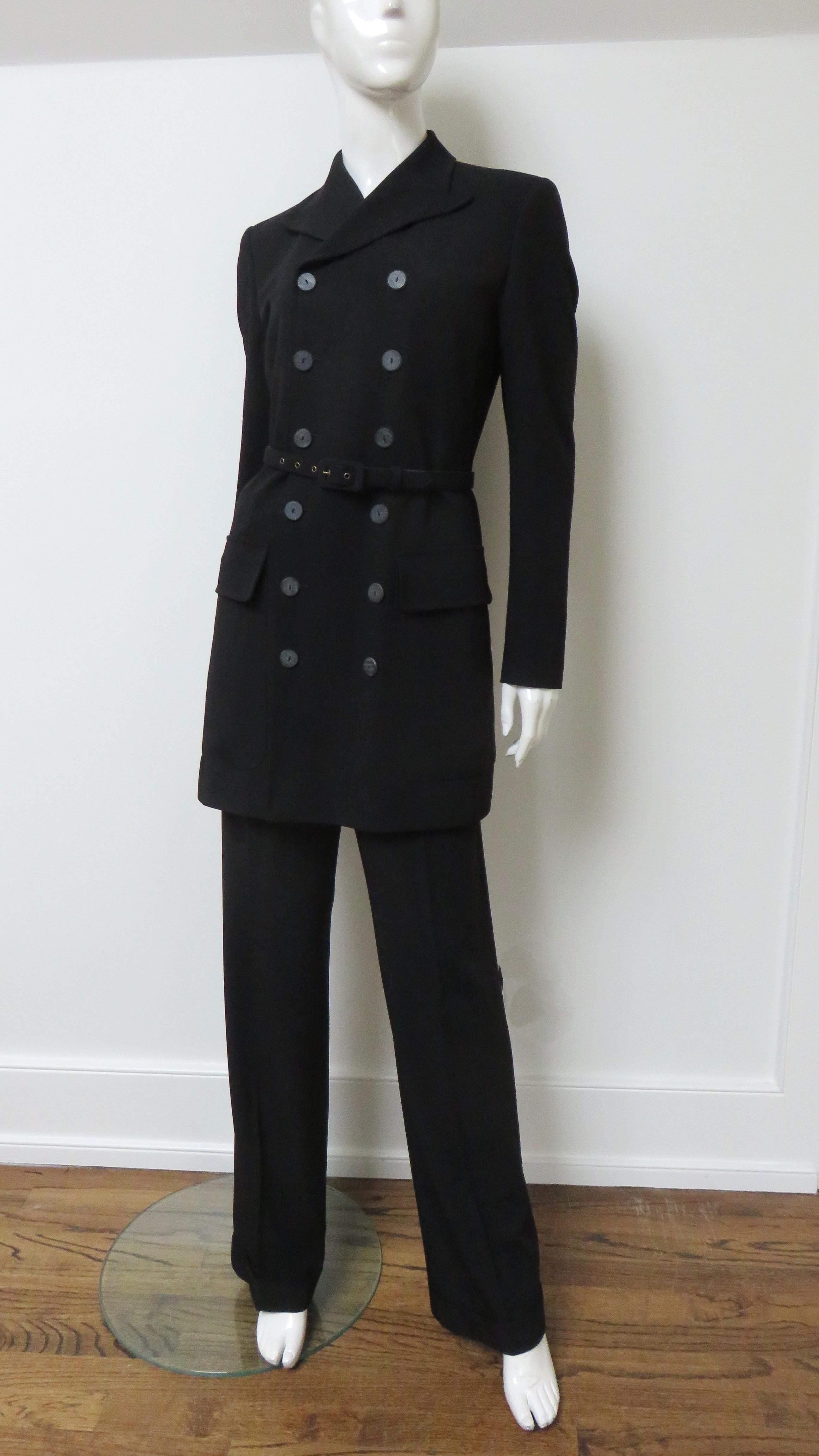 Jean Paul Gaultier Double Breasted Belted Pant Suit A/W 1999 In Excellent Condition For Sale In Water Mill, NY