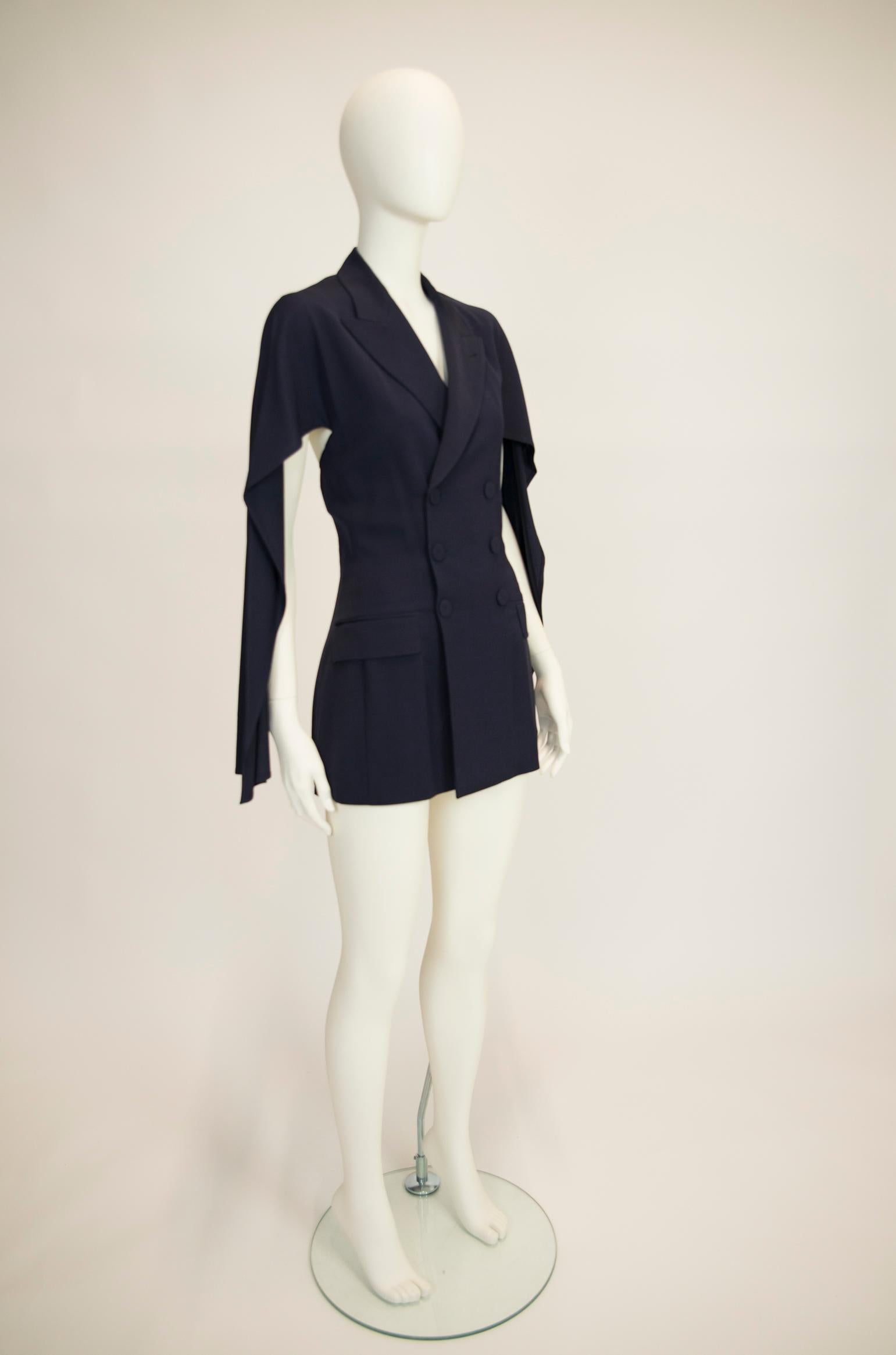 Jean Paul Gaultier Double-Breasted Cape-Effect Blazer Jacket or Mini Dress In Good Condition For Sale In Geneva, CH