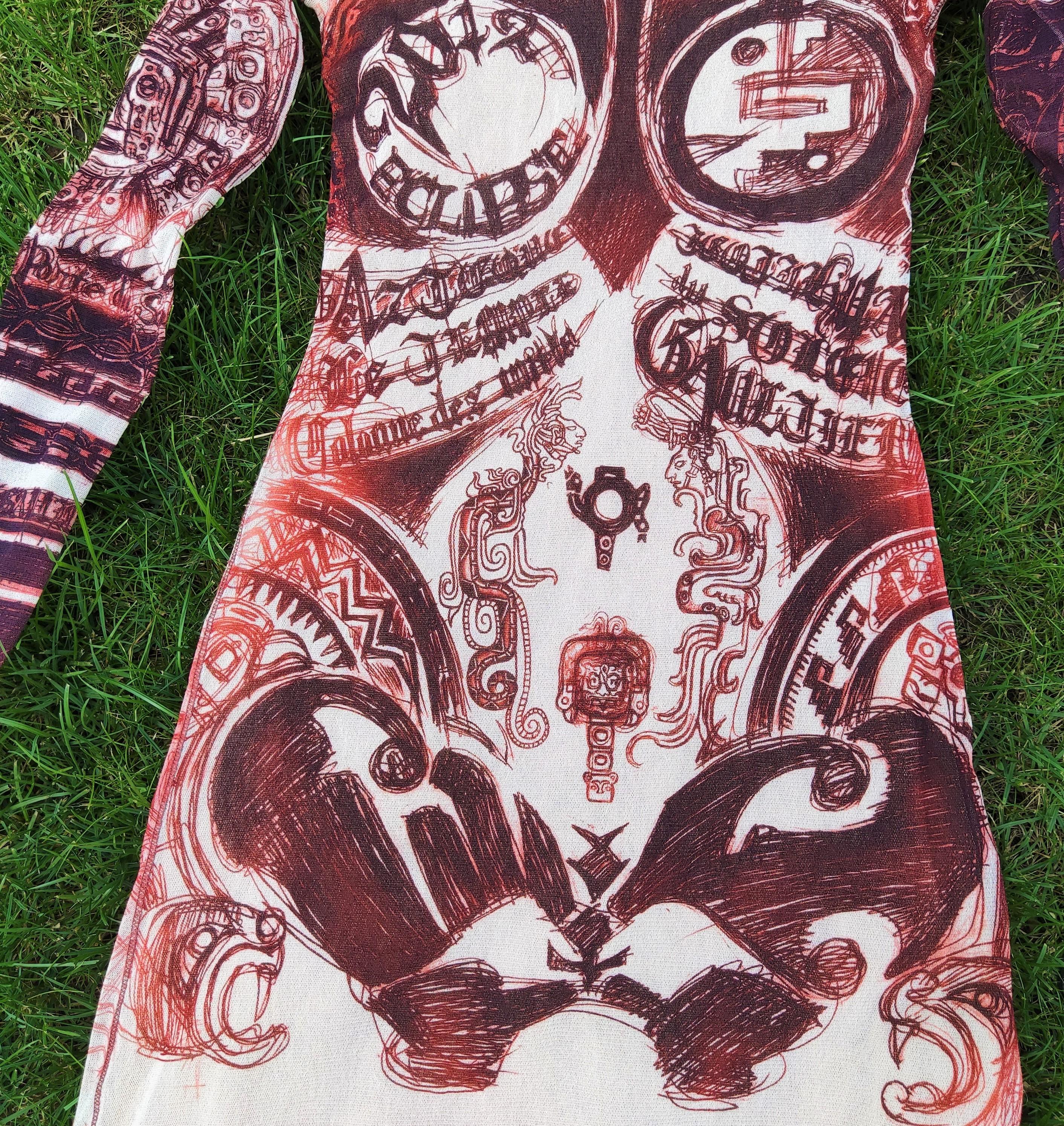 Jean Paul Gaultier Drache Tattoo Maori 2012 Eclipse Mesh Satan Devil Maxikleid im Angebot 5