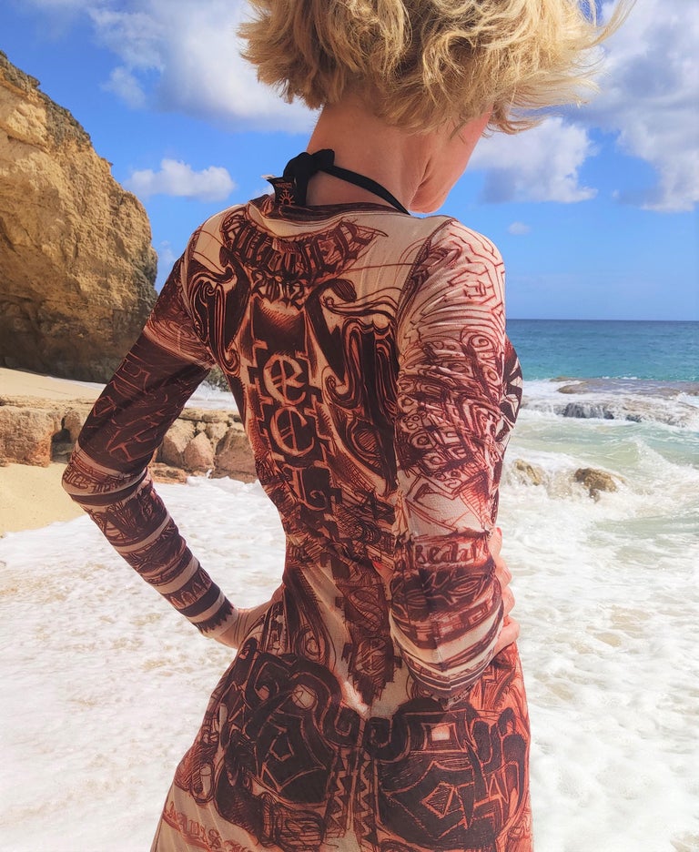 chinese dress ladies Ascending Dragon Descending Dragon Sheer Long Sleeve Bodycon Midi Dres