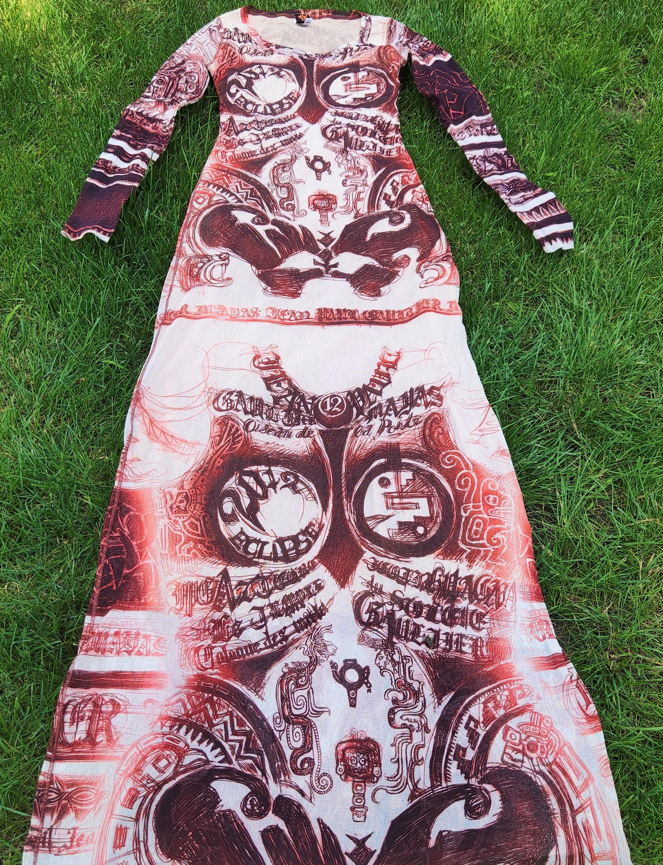 Jean Paul Gaultier Dragon Tattoo Maori 2012 Eclipse Mesh Satan Devil Maxi Dress In Excellent Condition In PARIS, FR