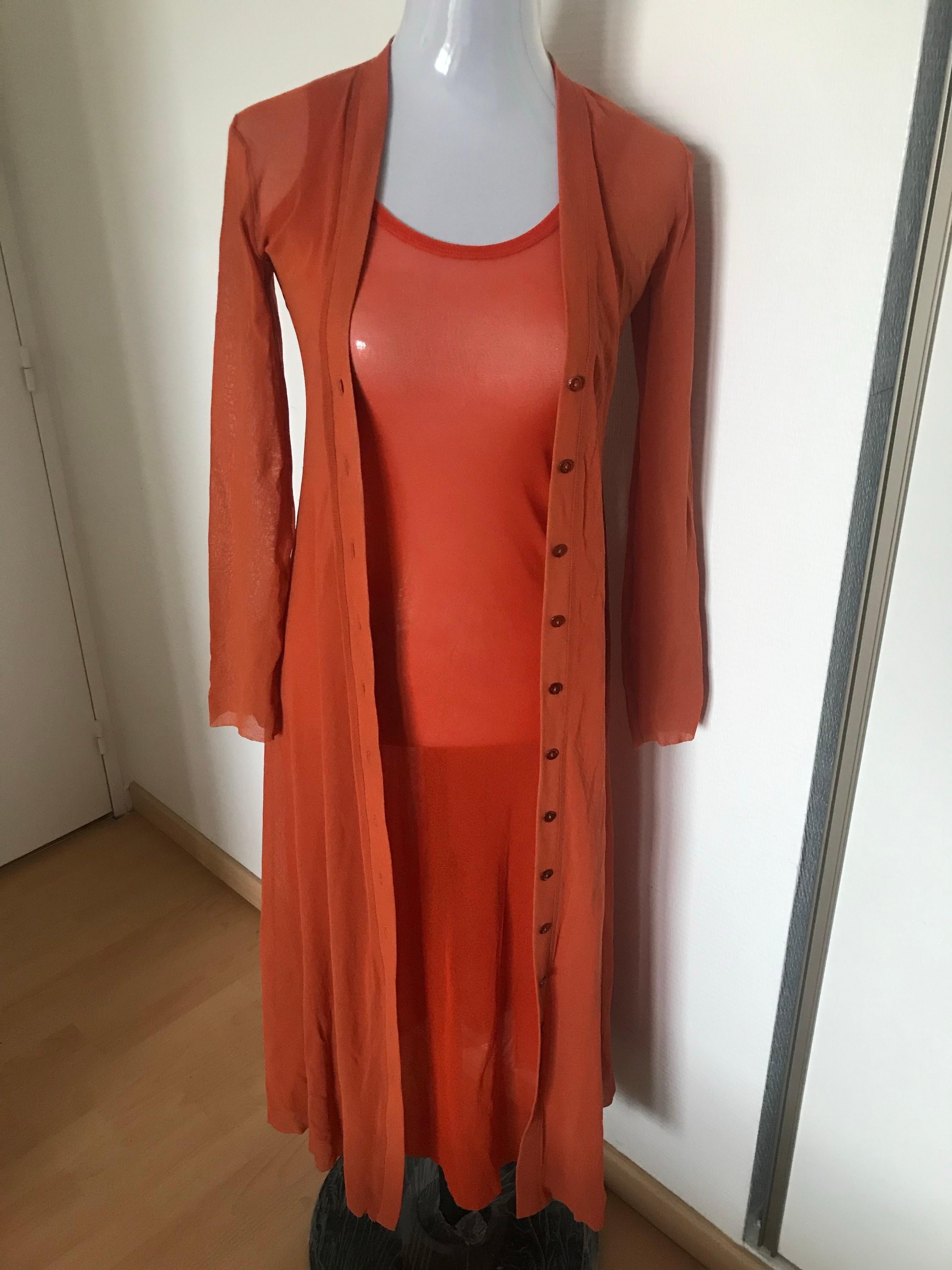 Abito e gilet lungo Jean Paul Gaultier in maglia arancione vintage in vendita 5