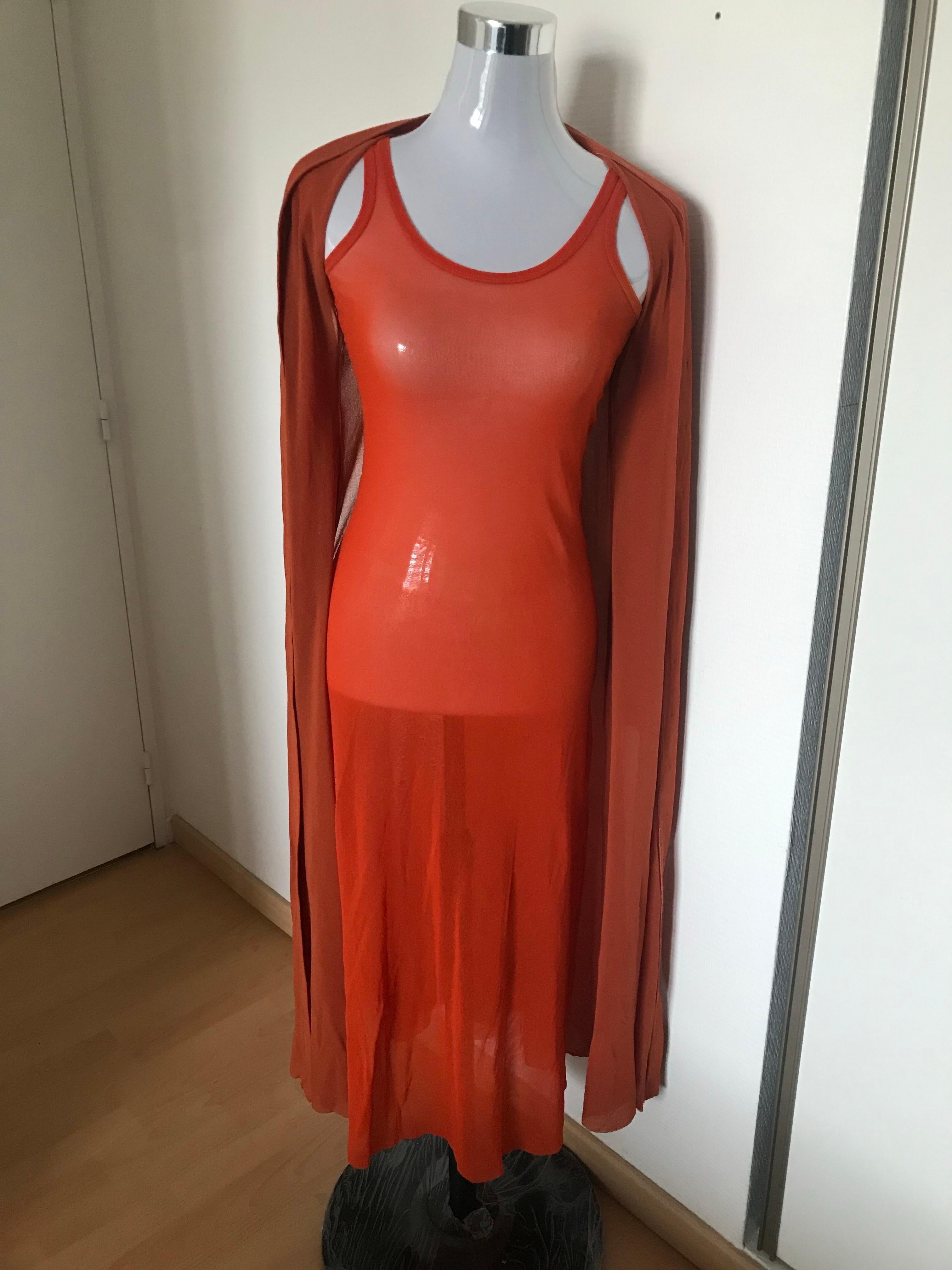 Donna Abito e gilet lungo Jean Paul Gaultier in maglia arancione vintage in vendita