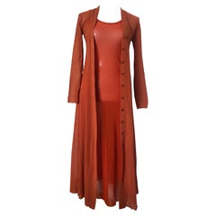 Jean Paul Gaultier Kleid und lange Weste aus orangefarbenem Vintage-Mesh