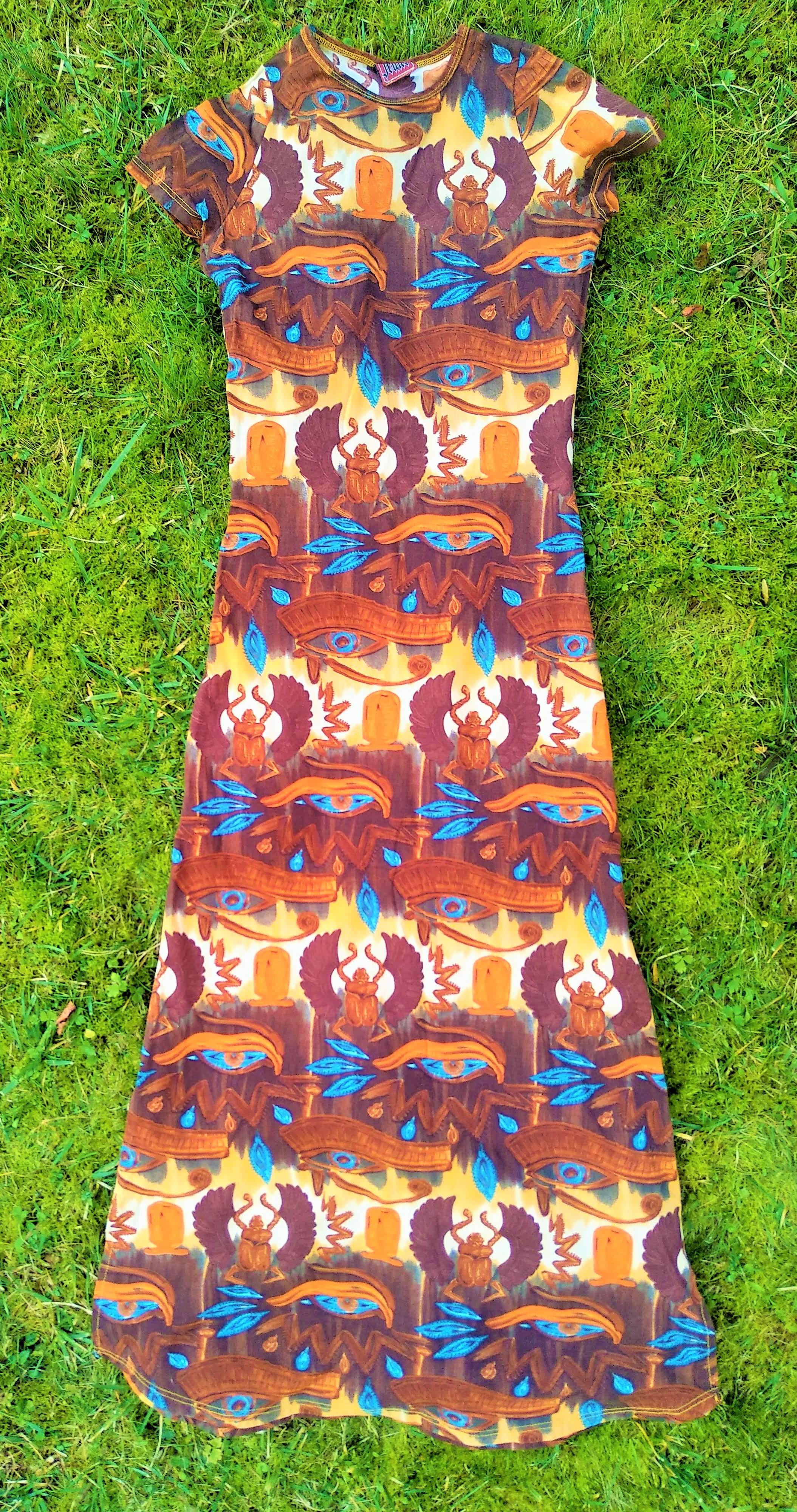 Jean Paul Gaultier Egypt Egyptian Brown Tattoo Scarab Maxi Small Medium Dress en vente 9