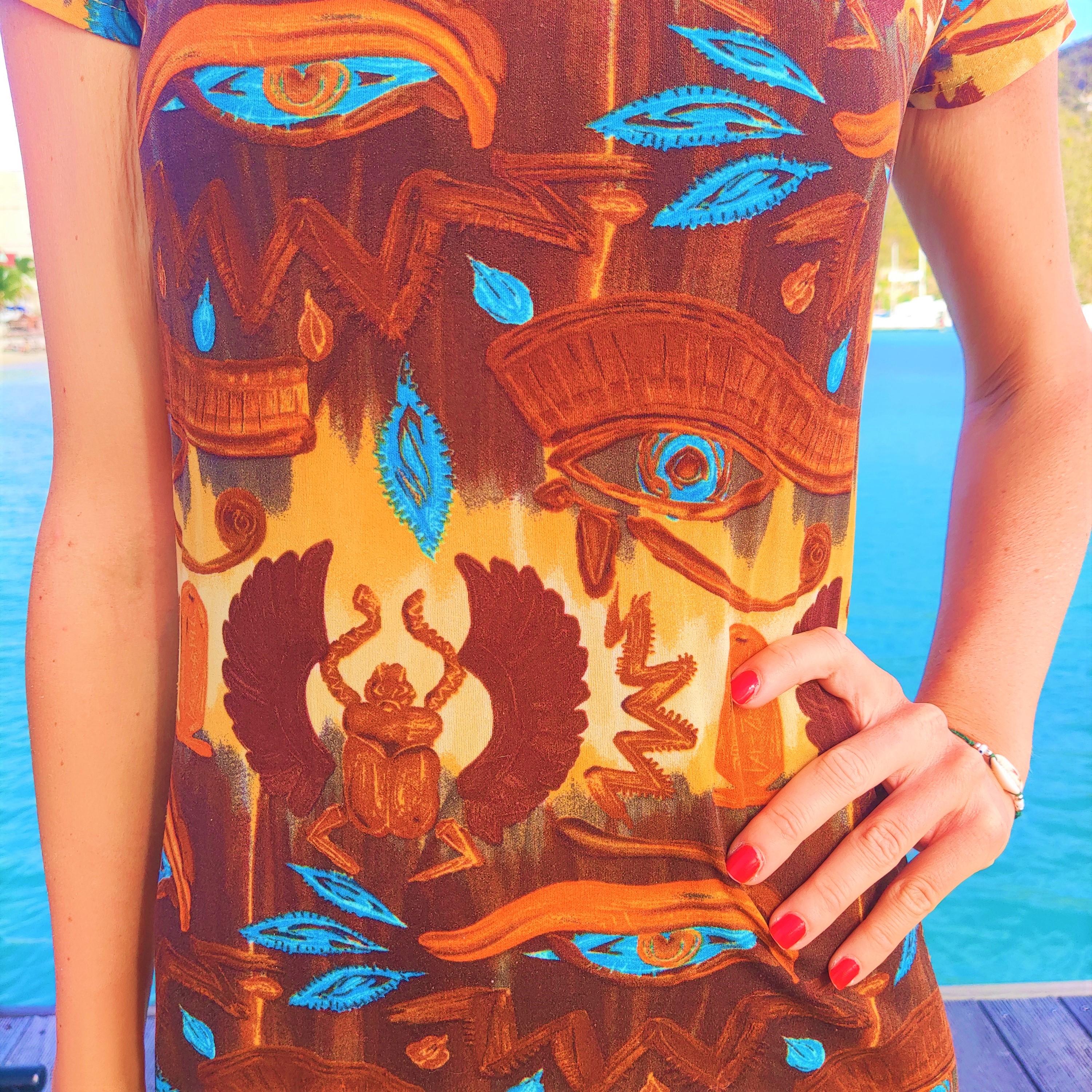 Jean Paul Gaultier Egypt Egyptian Brown Tattoo Scarab Maxi Small Medium Dress en vente 11