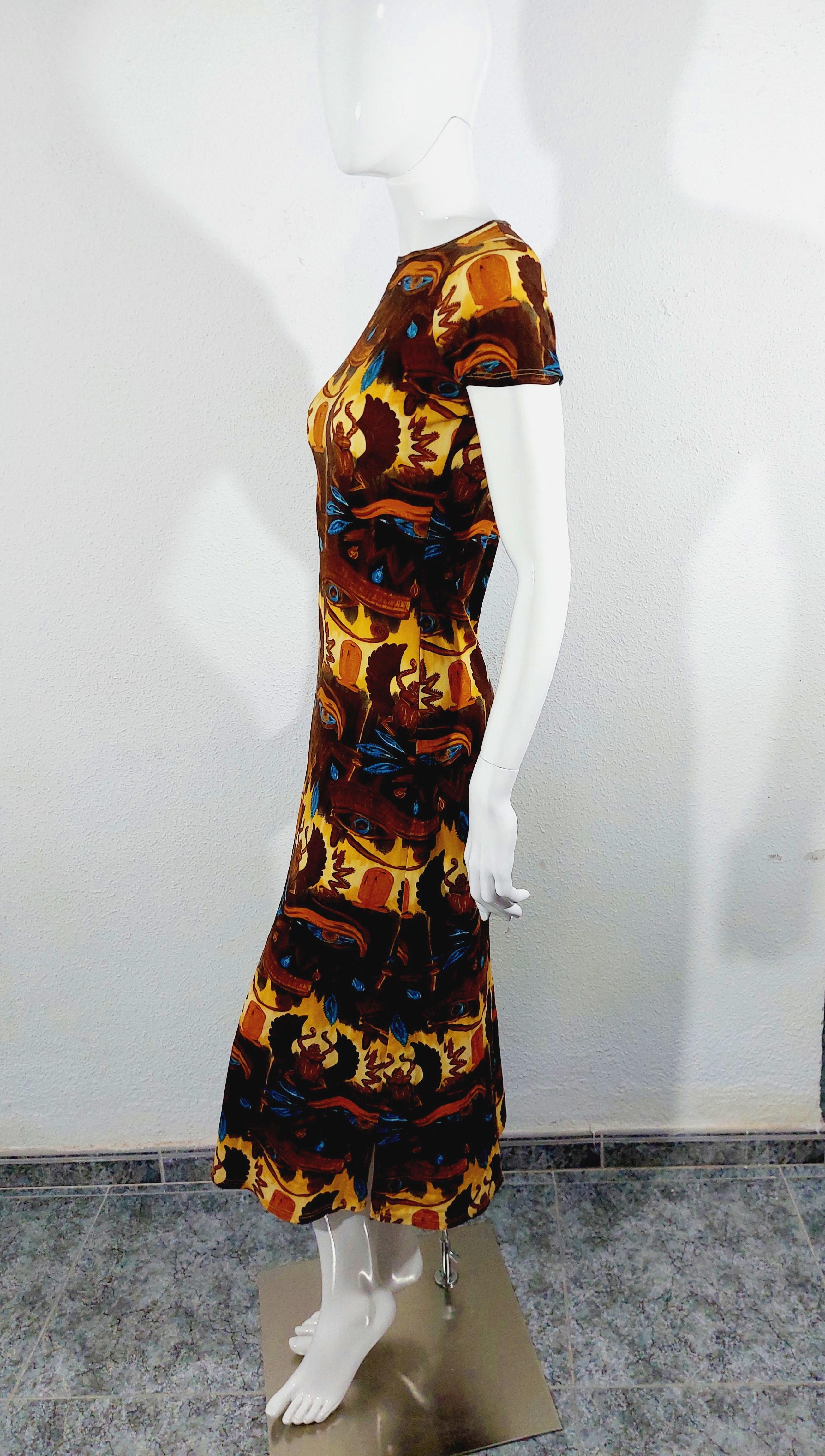 Jean Paul Gaultier Egypt SS 1997 Eye of Horus Scarab Hieroglyph Print Maxi Dress For Sale 6