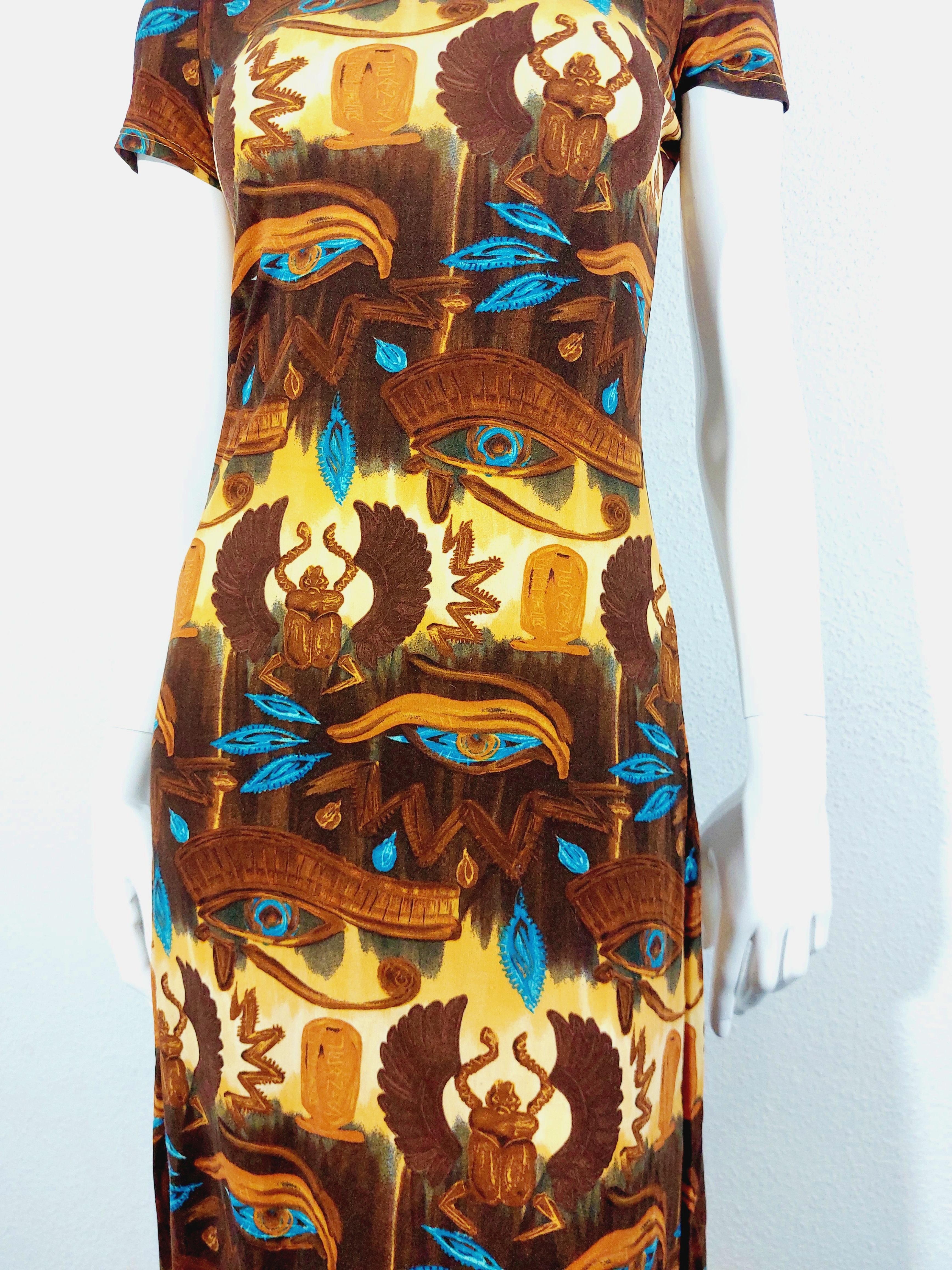 Jean Paul Gaultier Egypt SS 1997 Eye of Horus Scarab Hieroglyph Print Maxi Dress For Sale 11