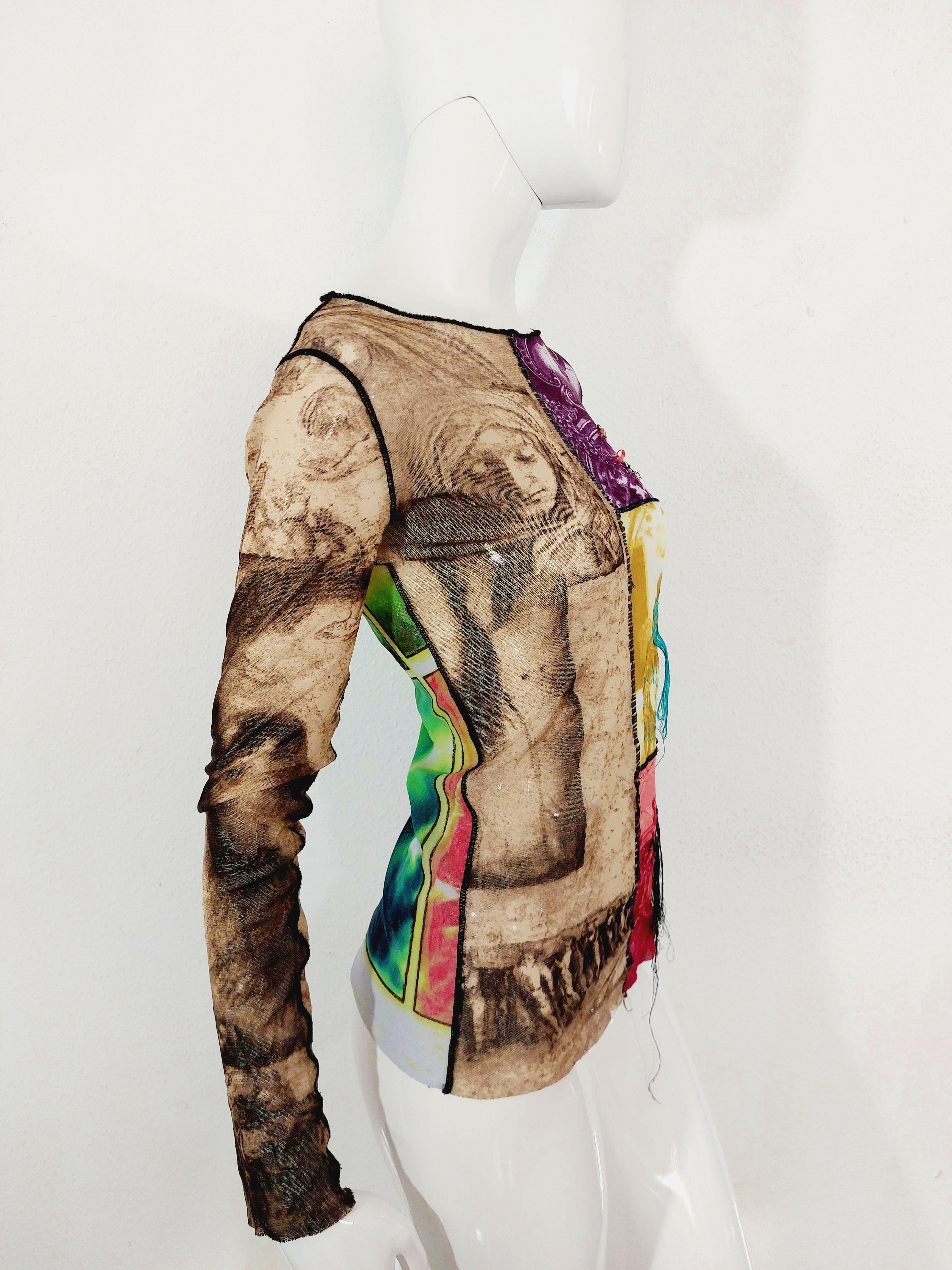 Jean Paul Gaultier - Top en maille multicolore avec yeux brodés et patchwork de fils en vente 4