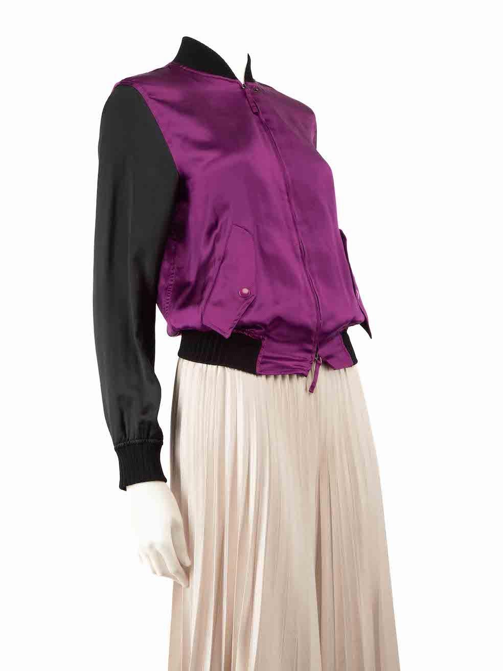 CONDITION is Very Good. Hardly any visible wear to the jacket is evident on this used Jean Paul Gaultier designer resale item.
 
 
 
 Details
 
 
 Multicolour- black, purple
 
 Silk
 
 Bomber jacket
 
 Long sleeves
 
 Ribbed knit trim
 
 Zip up and