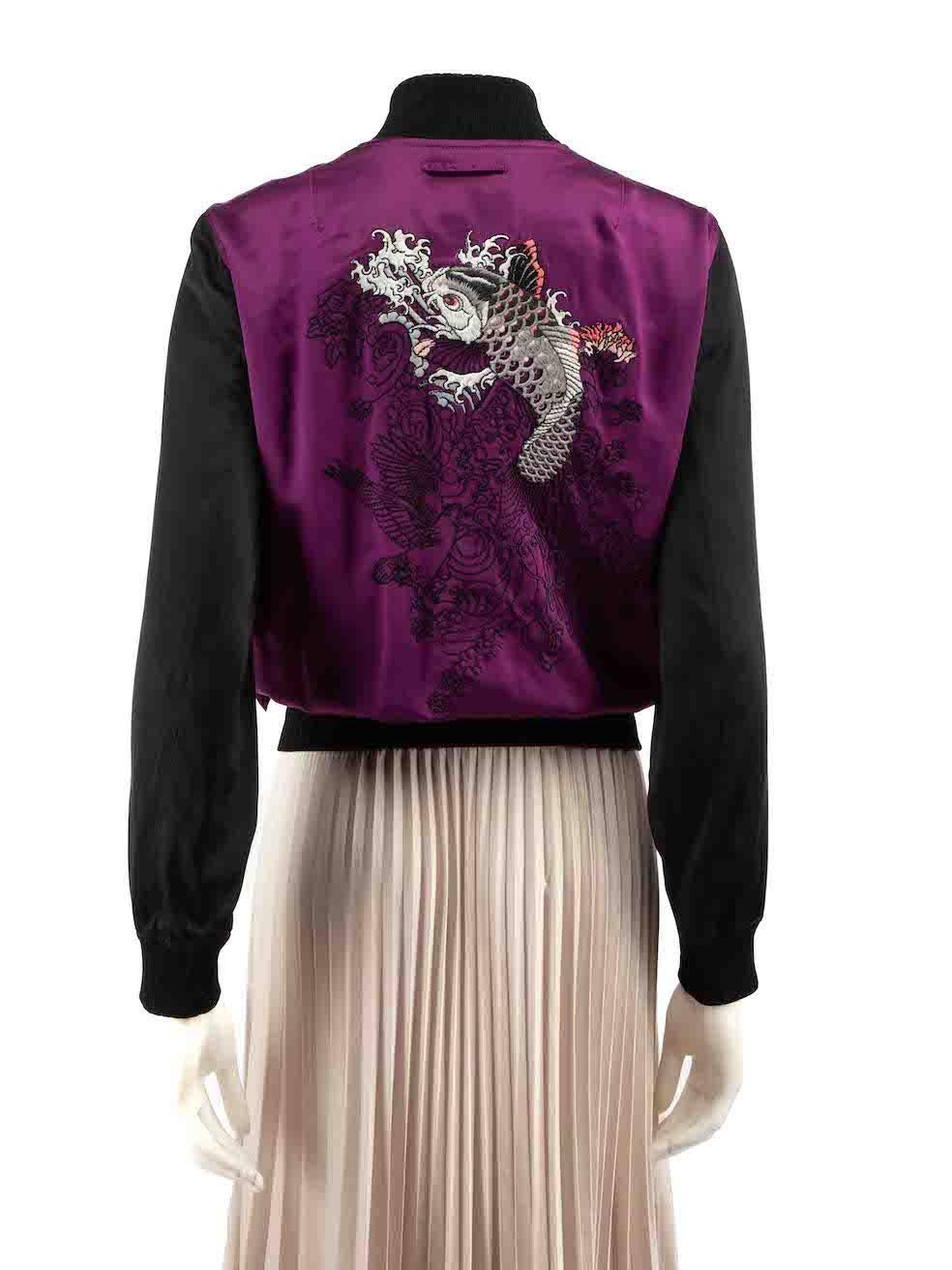 Purple Jean Paul Gaultier Embroidered Silk Bomber Jacket Size XS