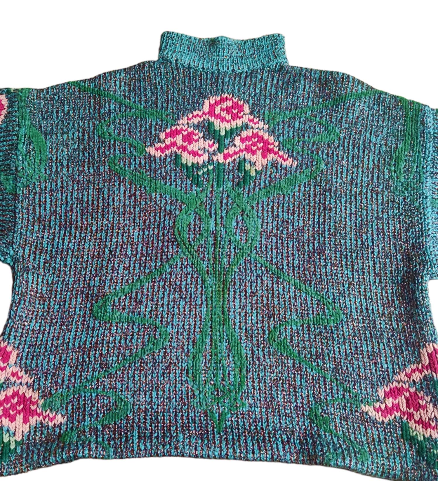 Women's or Men's Jean Paul GAULTIER Equator 1984 Lurex Floral Flower Pullover Sweater For Sale
