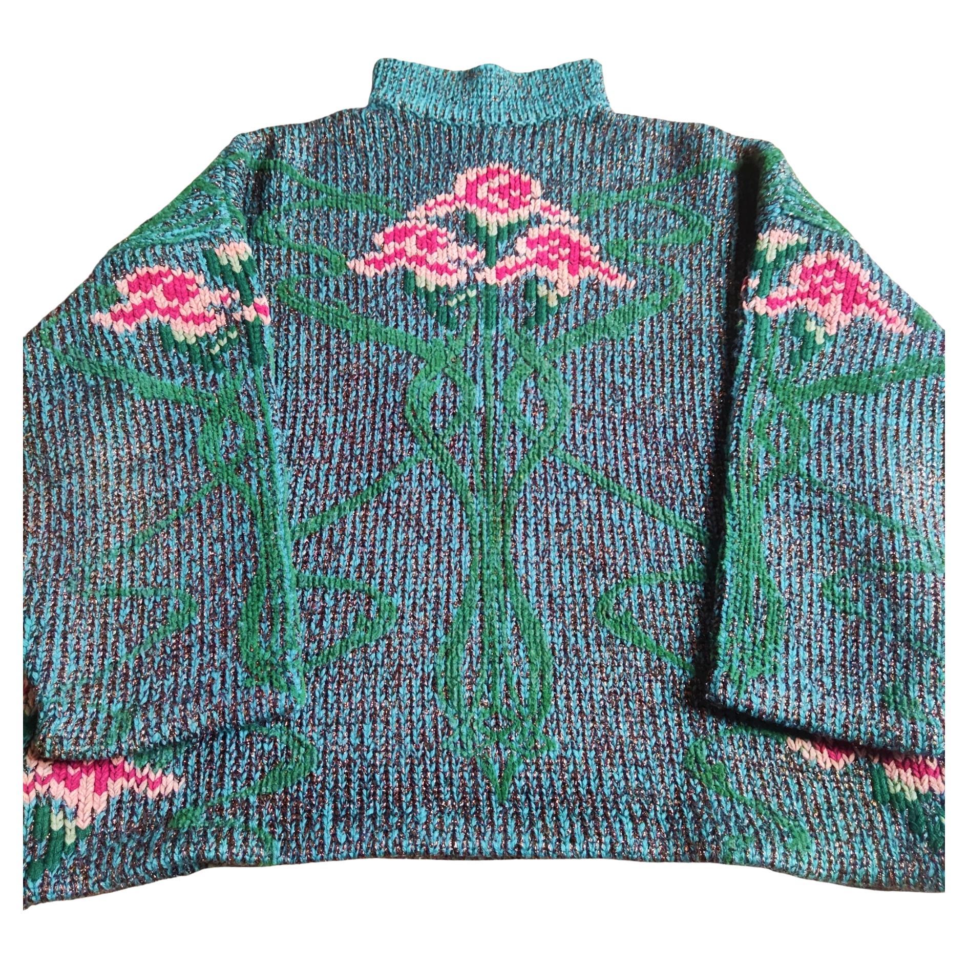 Jean Paul GAULTIER Equator 1984 Lurex Floral Flower Pullover Sweater For Sale