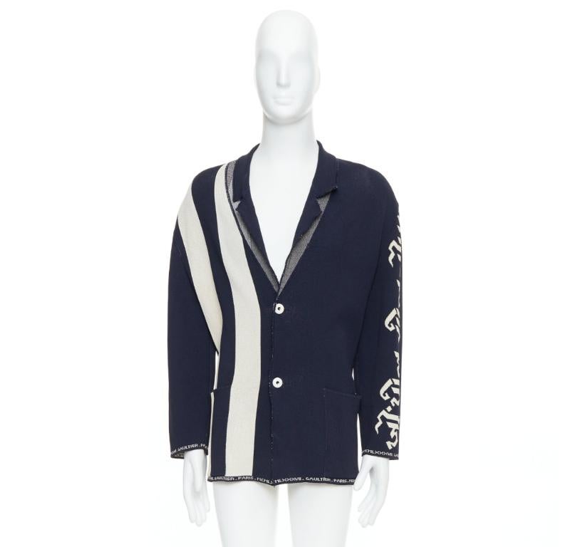 JEAN PAUL GAULTIER EQUATOR 1987 marineblaue weiße schwere Strickjacke FR48 M im Angebot 5