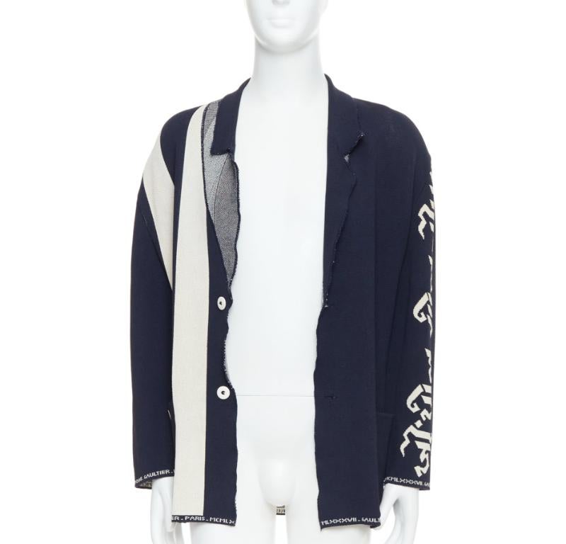 JEAN PAUL GAULTIER EQUATOR 1987 marineblaue weiße schwere Strickjacke FR48 M (Schwarz) im Angebot