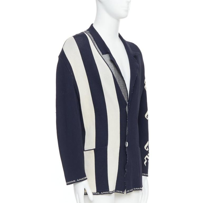 JEAN PAUL GAULTIER EQUATOR 1987 marineblaue weiße schwere Strickjacke FR48 M im Zustand „Gut“ im Angebot in Hong Kong, NT