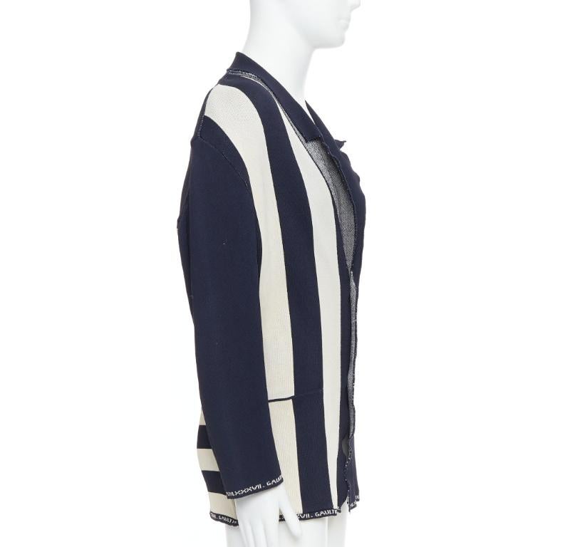 JEAN PAUL GAULTIER EQUATOR 1987 marineblaue weiße schwere Strickjacke FR48 M Herren im Angebot