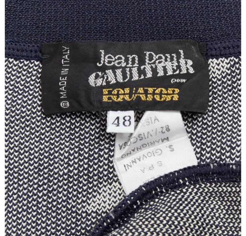 JEAN PAUL GAULTIER EQUATOR 1987 marineblaue weiße schwere Strickjacke FR48 M im Angebot 4