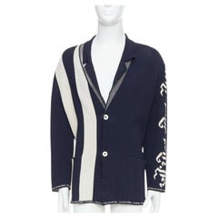 JEAN PAUL GAULTIER EQUATOR 1987 navy white heavy knit graphic jacket FR48 M
