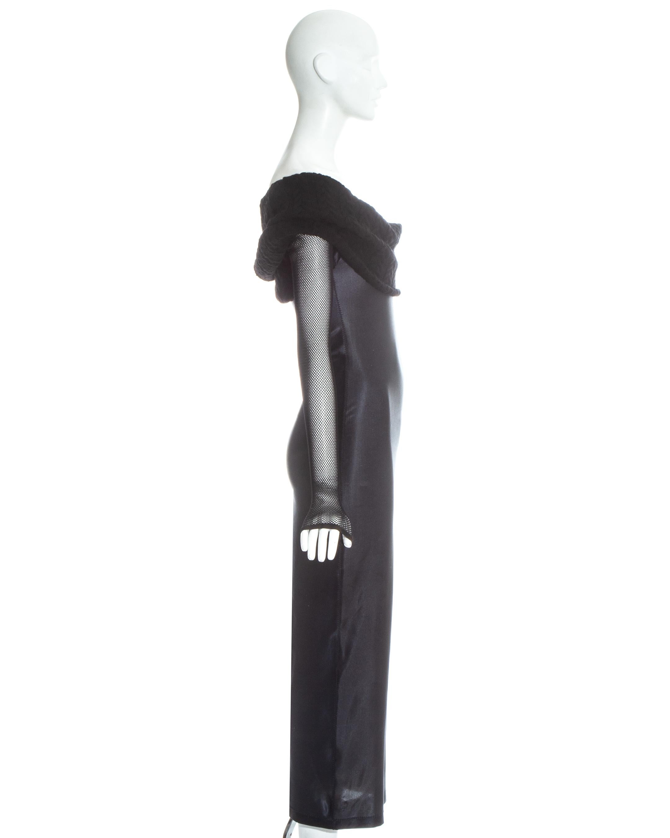 Black Jean Paul Gaultier Equator black maxi dress with knitted shawl collar, c. 1980s